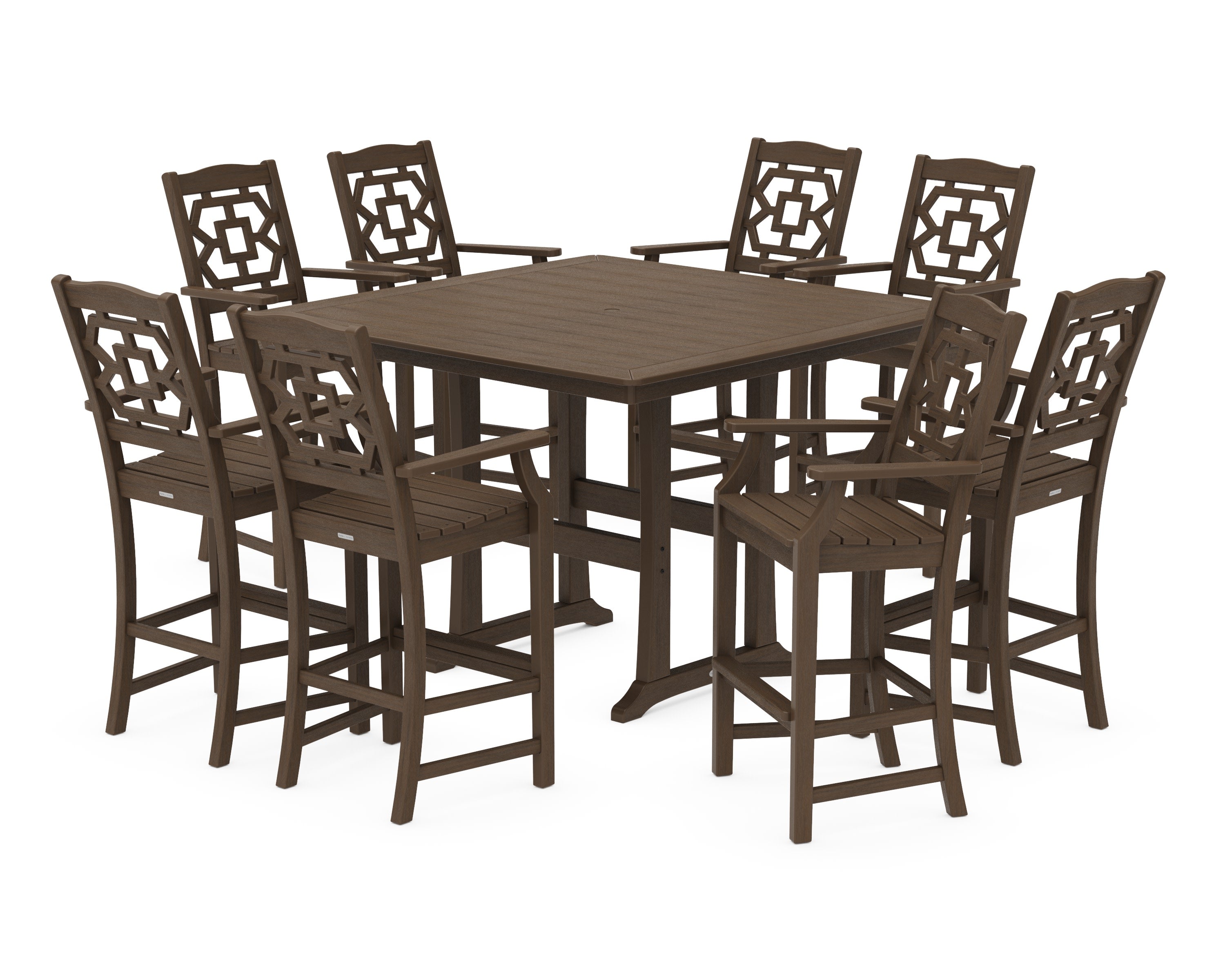 Chinoiserie 9-Piece Square Bar Set with Trestle Legs in Kona