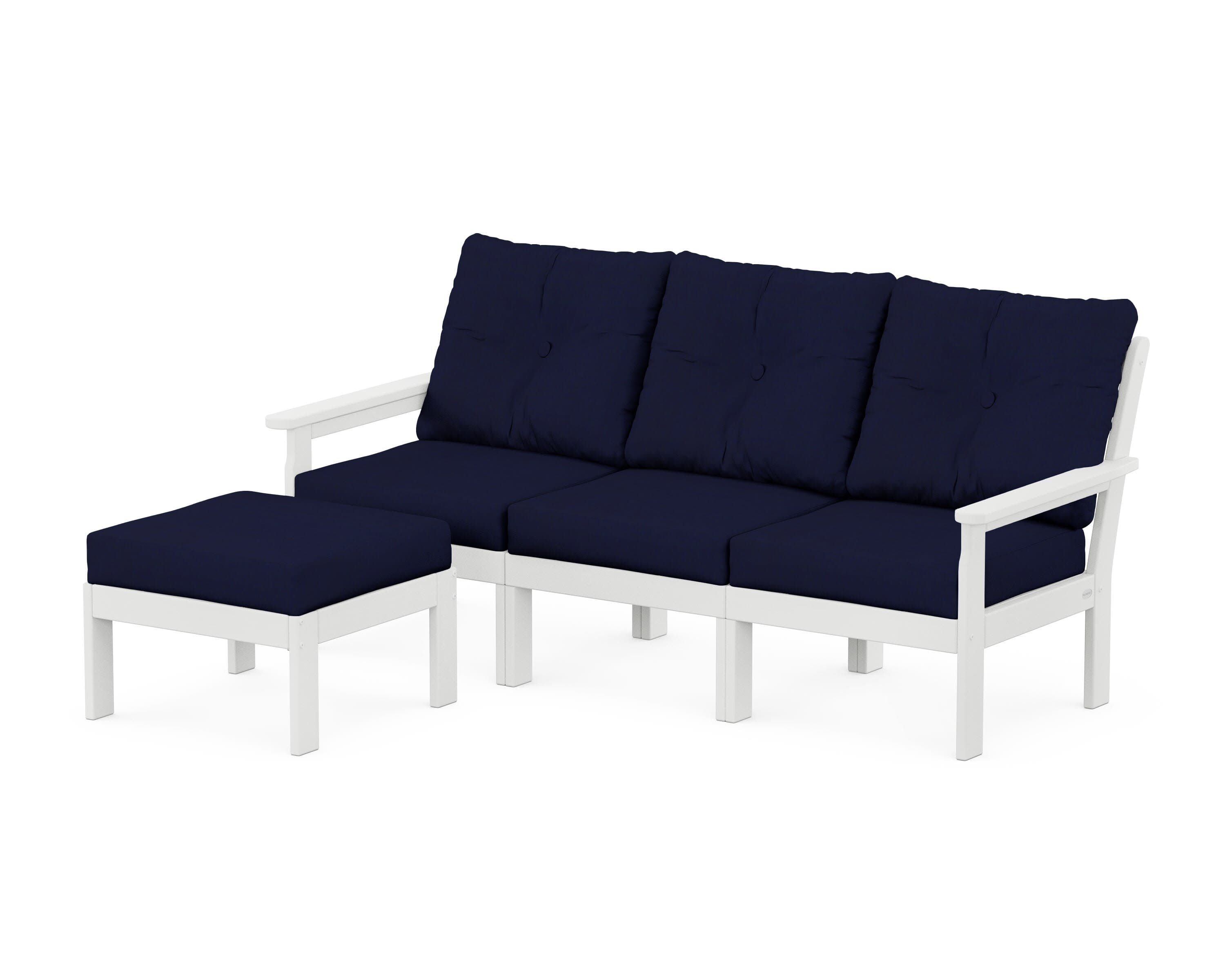 Vineyard 4-Piece Sectional with Ottoman in White / Navy