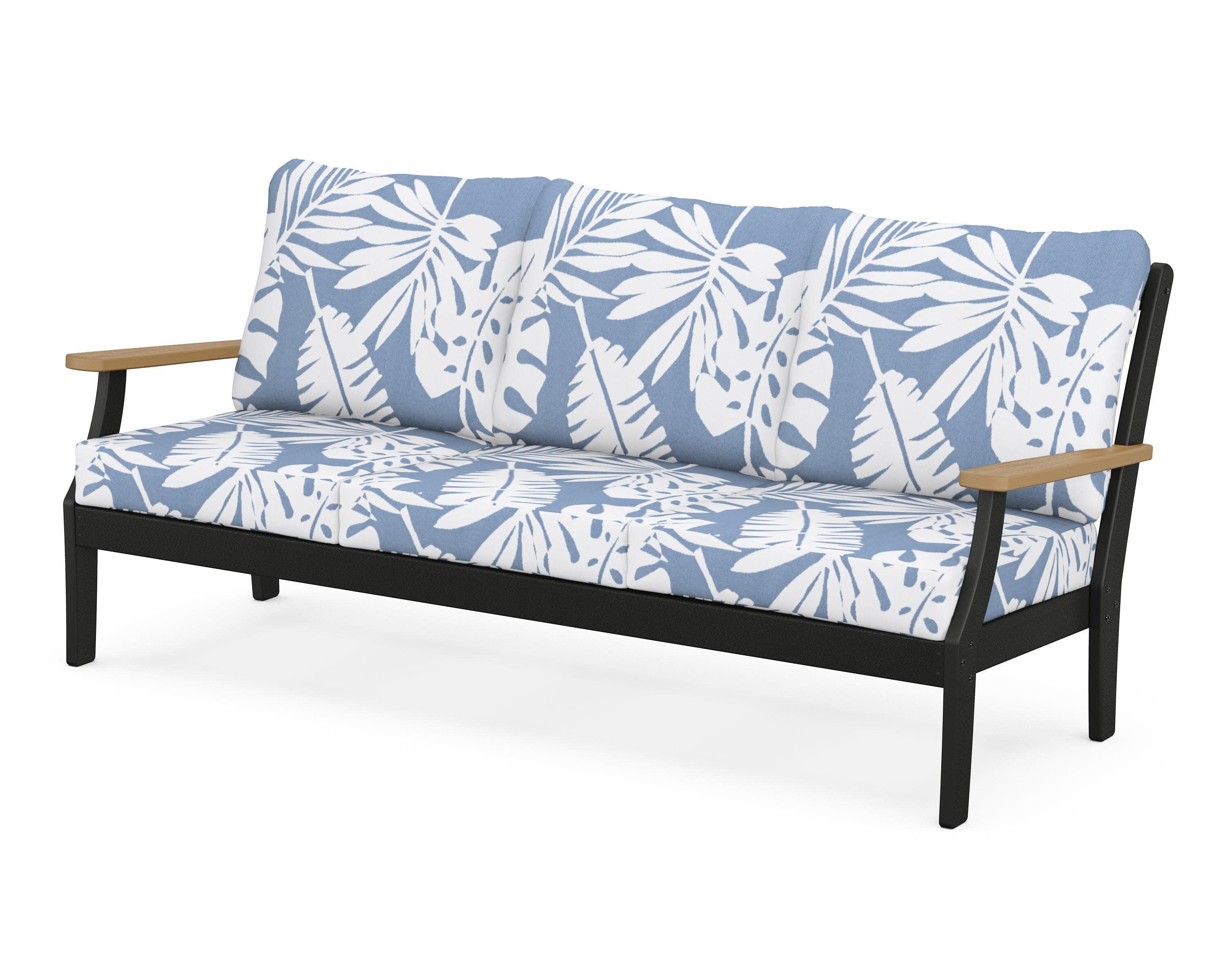 Braxton Deep Seating Sofa in Black / Natural / Leaf Sky Blue