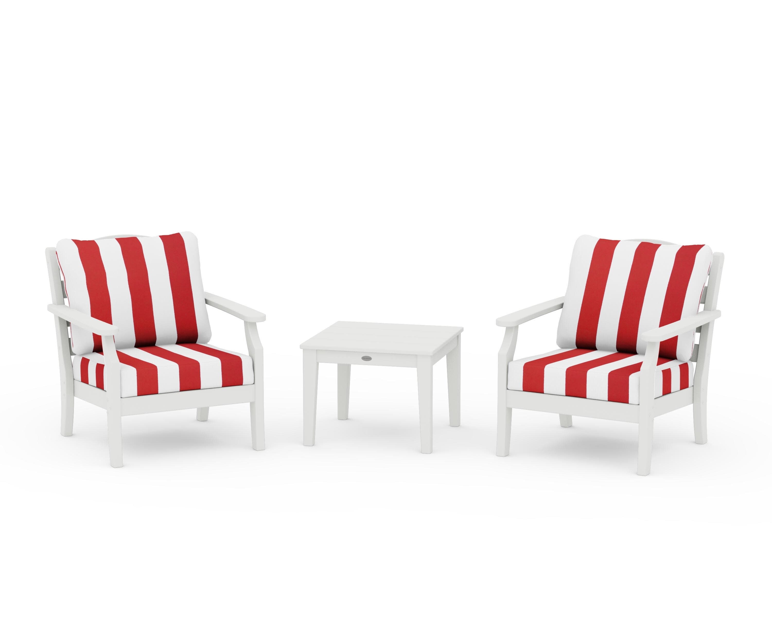 Savannah 3-Piece Deep Seating Set in Vintage White / Cabana Stripe Crimson