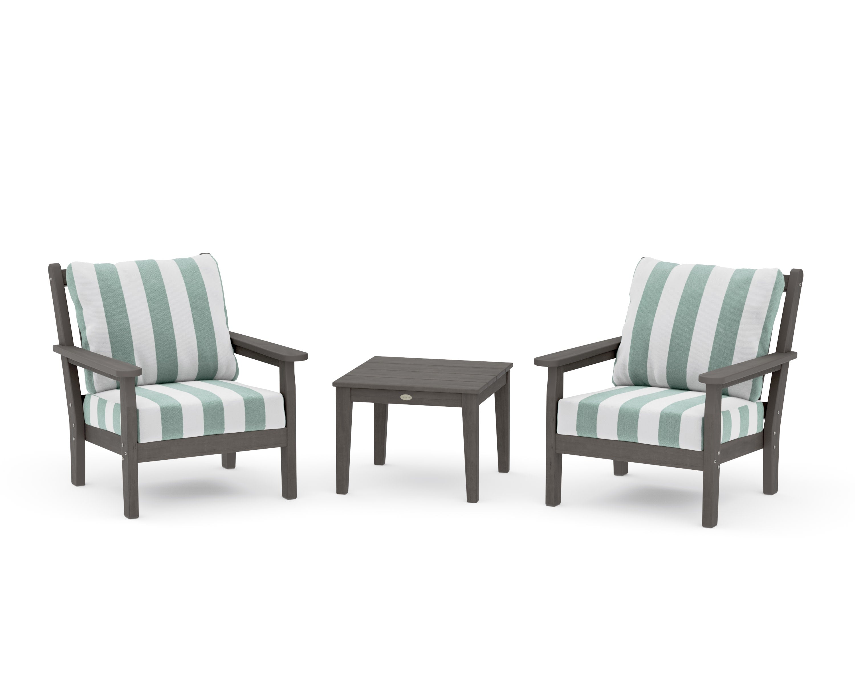Chippendale 3-Piece Deep Seating Set in Driftwood / Cabana Stripe Glacier Spa