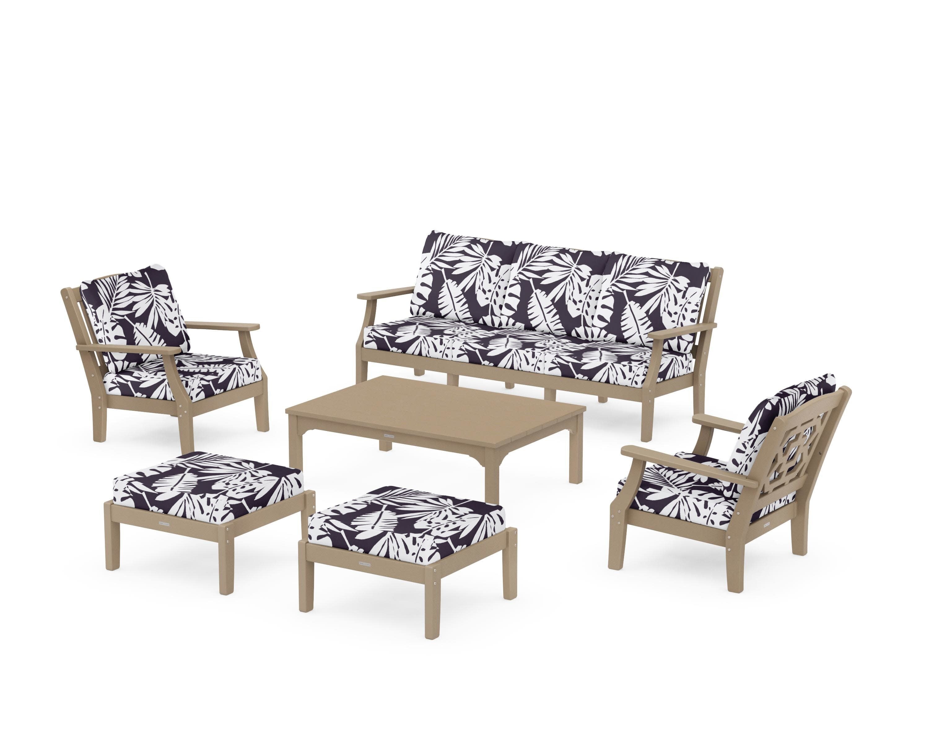 Chinoiserie 6-Piece Lounge Sofa Set in Vintage Sahara / Leaf Navy