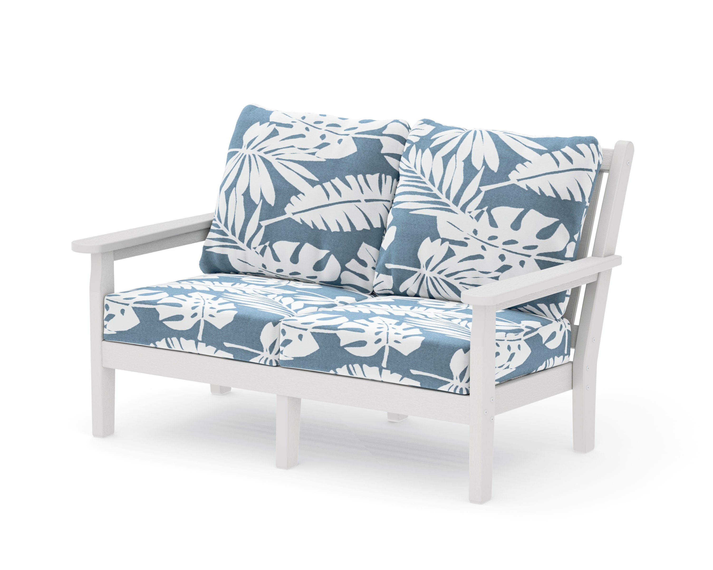 Chippendale Deep Seating Loveseat in Vintage White / Leaf Sky Blue