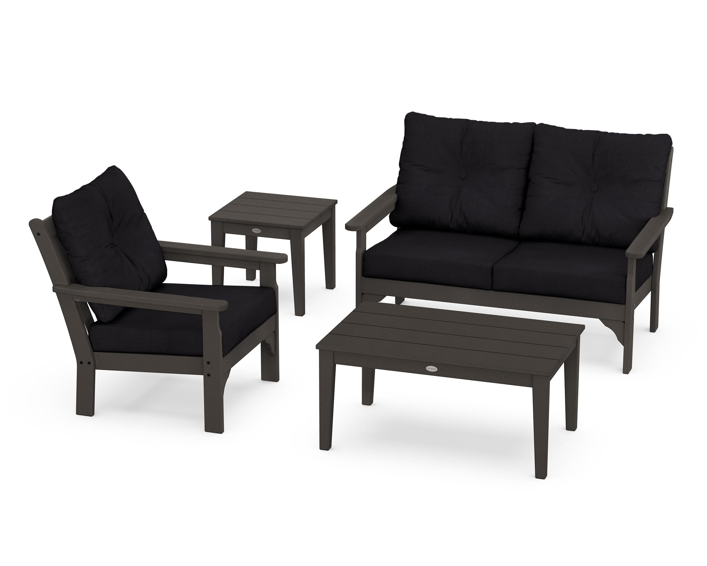 Vineyard 4-Piece Deep Seating Set in Vintage Coffee / Midnight Linen