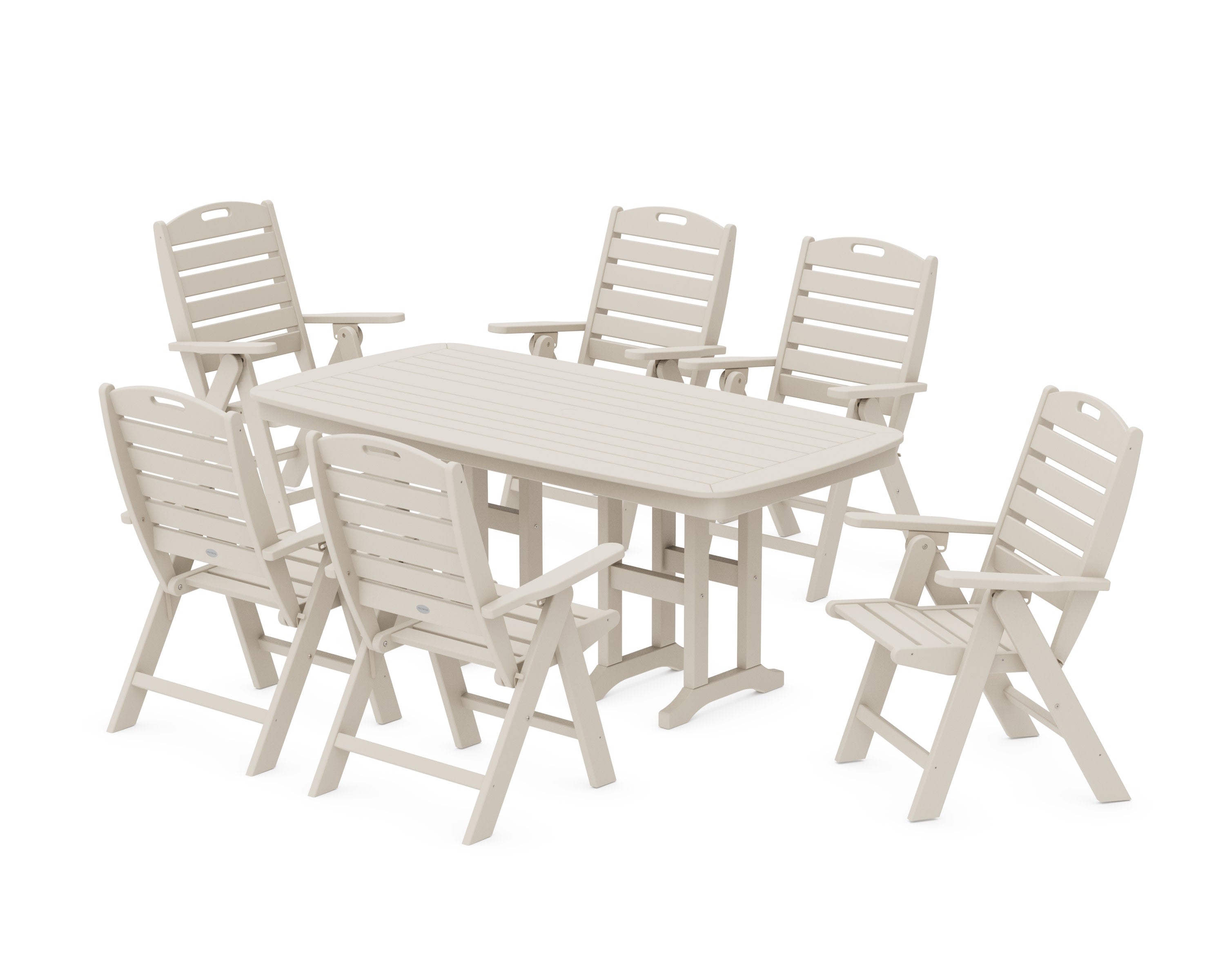 Nautical Folding Highback Chair 7-Piece Dining Set in Sand