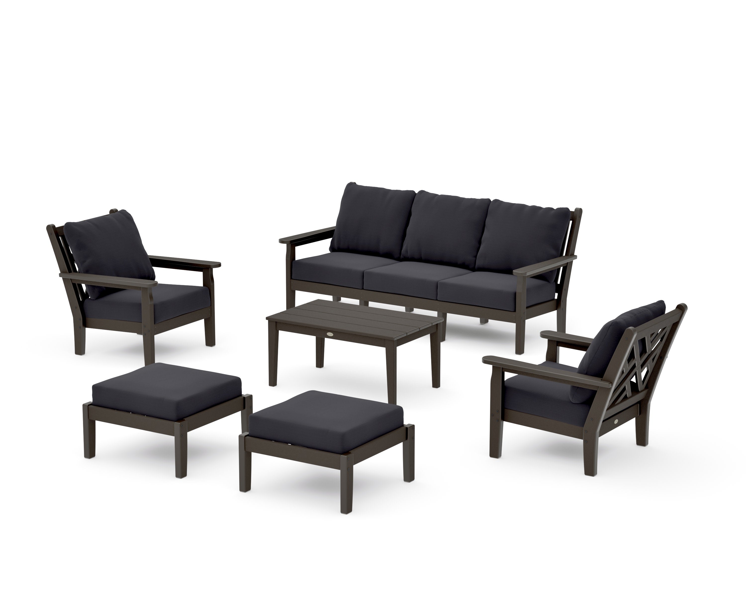Chippendale 6-Piece Lounge Sofa Set in Vintage Coffee / Midnight Linen