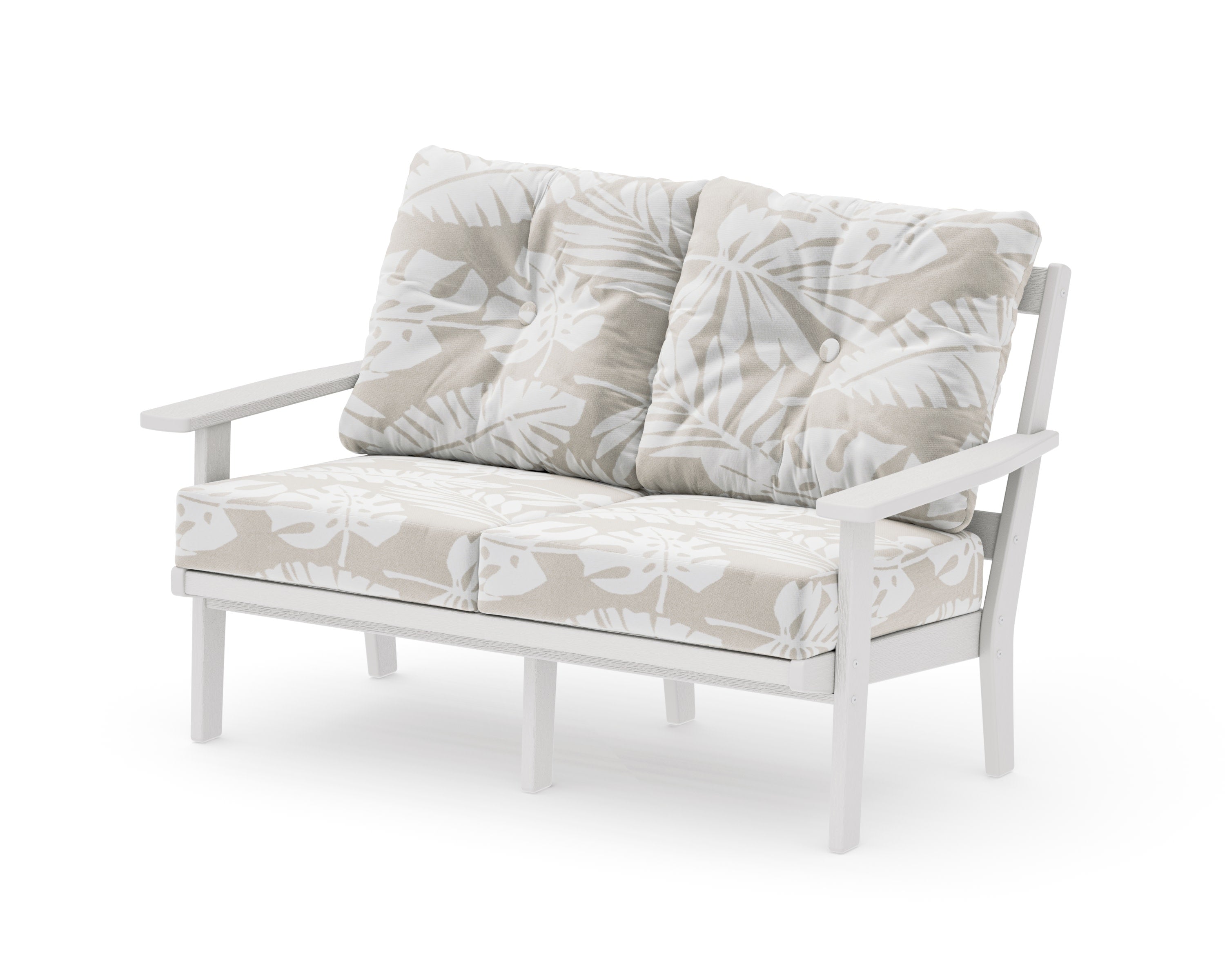 Prairie Deep SeatingLoveseat in Vintage White / Leaf Dune Burlap