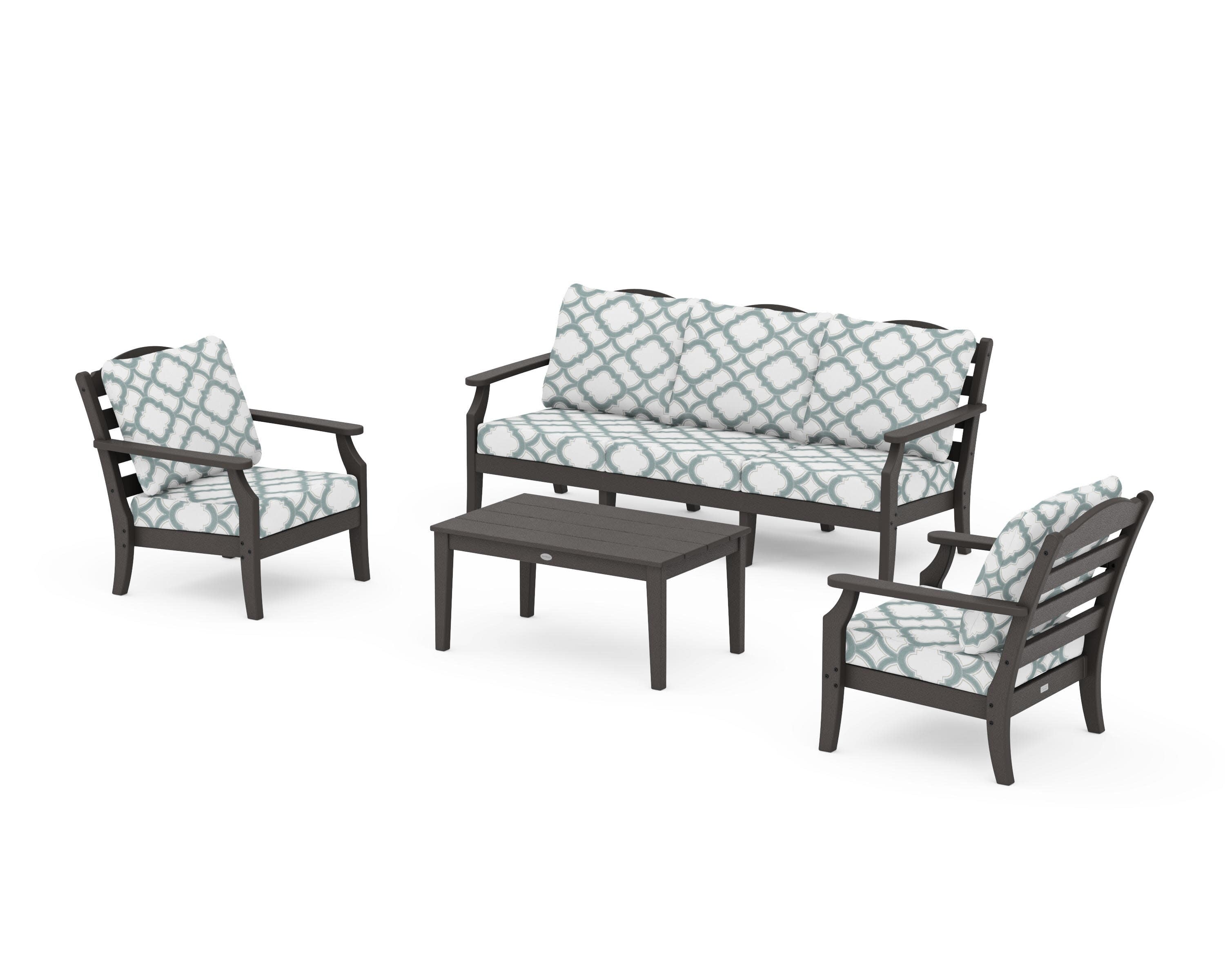 Savannah 4-Piece Deep Seating Set with Sofa in Vintage Coffee / Trellis Glacier Spa