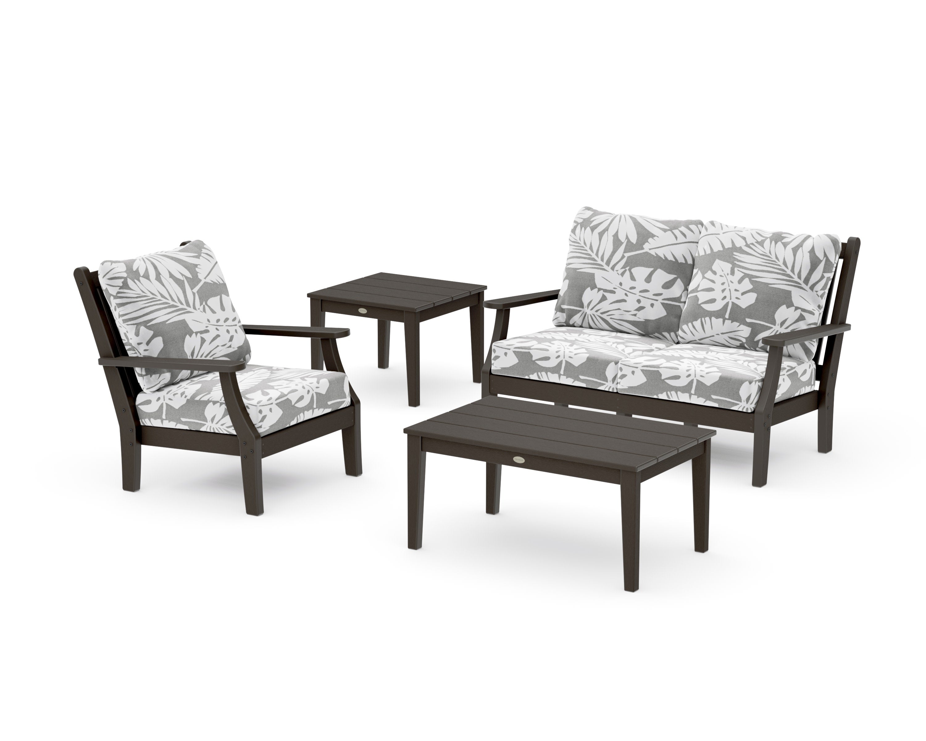 Wovendale 4-Piece Deep Seating Set in Vintage Coffee / Leaf Grey Mist