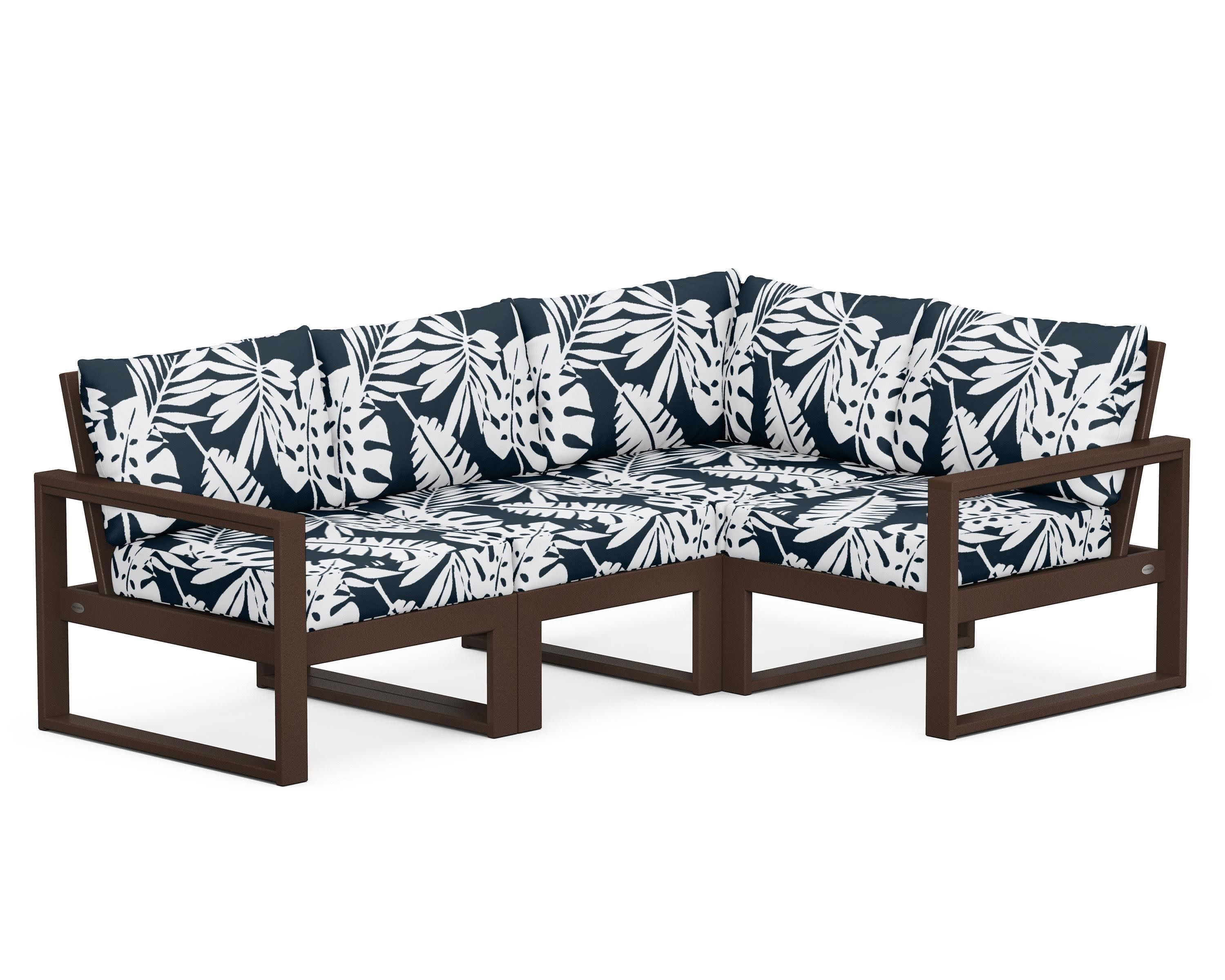 EDGE 4-Piece Modular Deep Seating Set in Mahogany / Leaf Marine Indigo