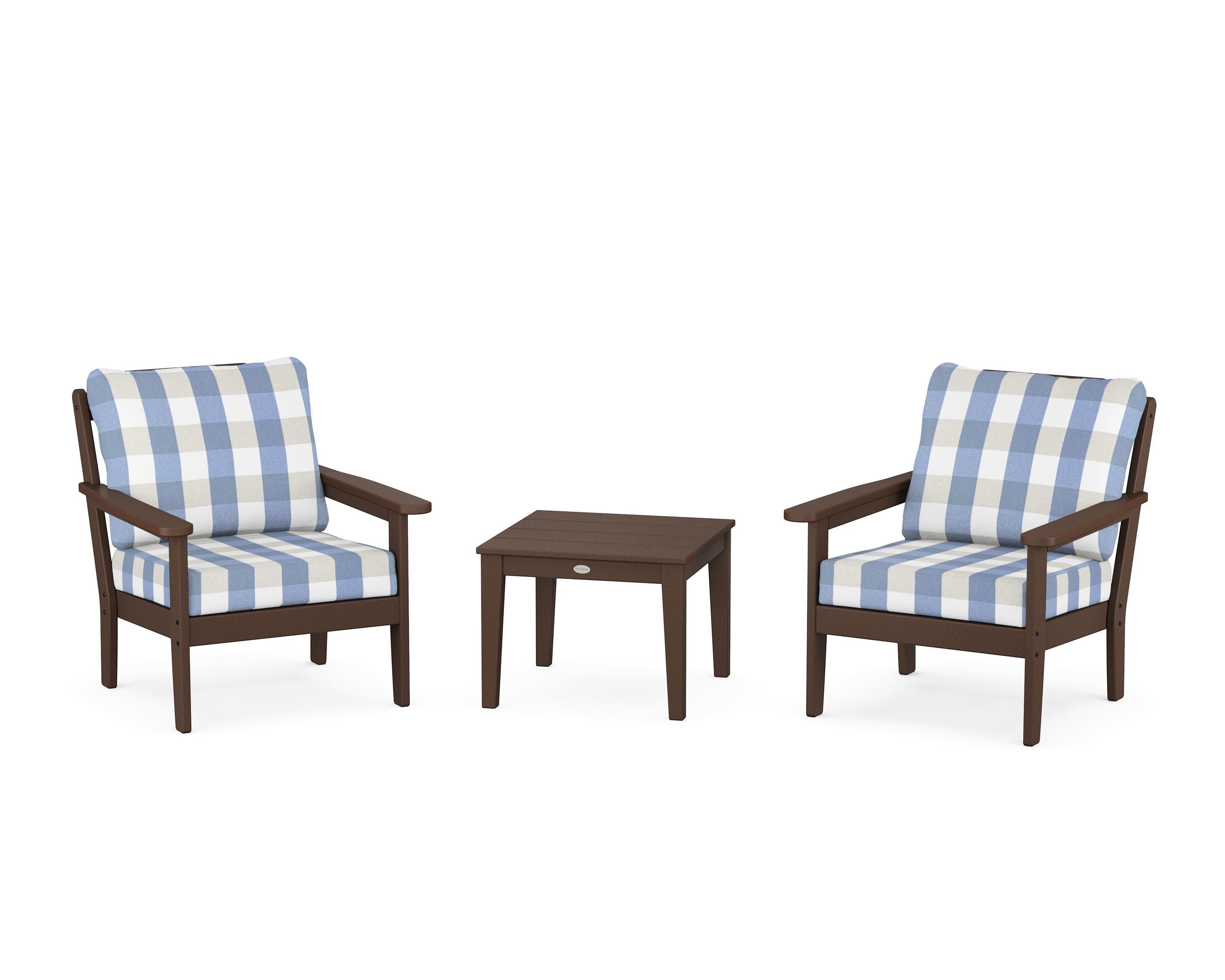 Cottage 3-Piece Deep Seating Set in Mahogany / Buffalo Plaid Sky Blue
