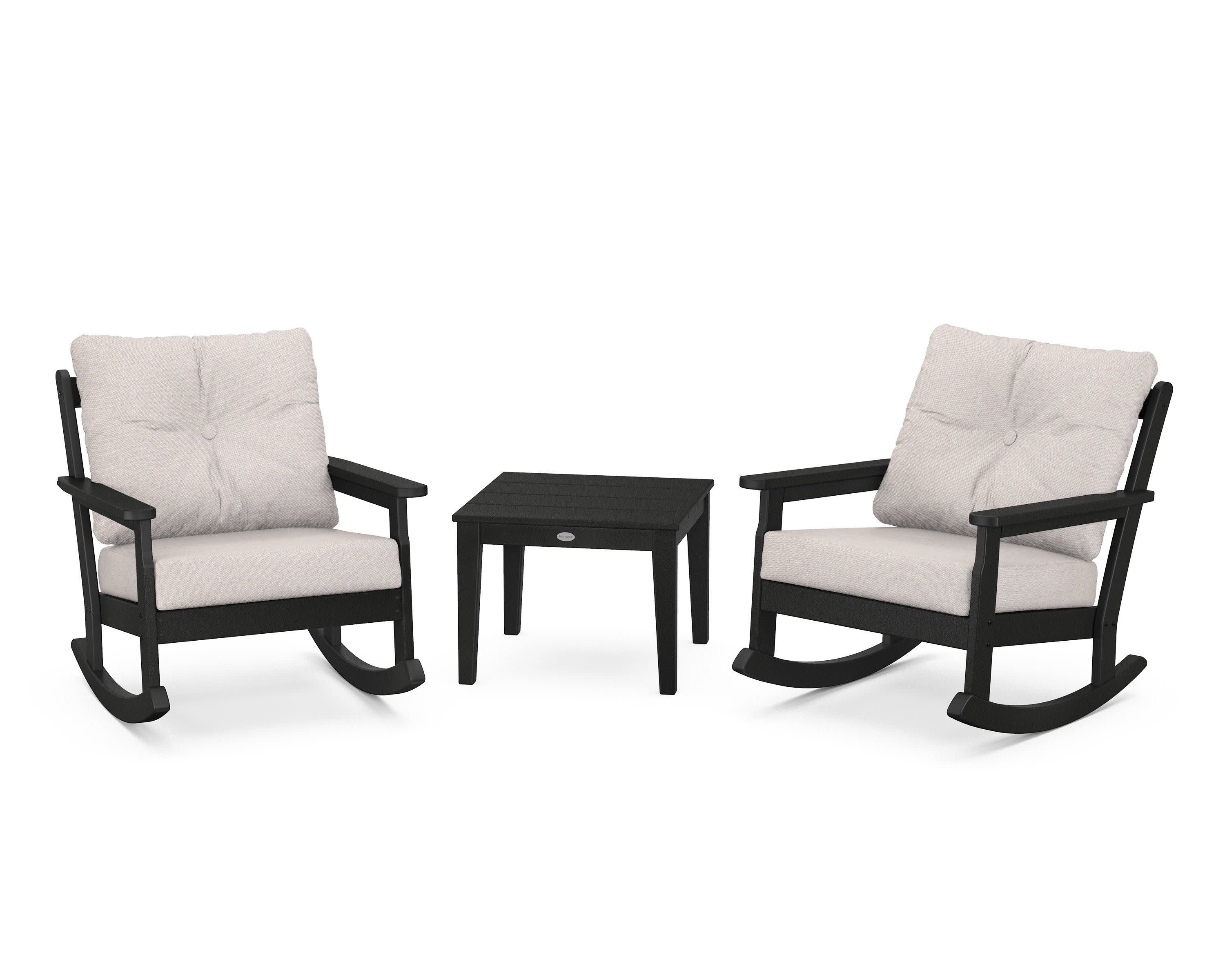Vineyard 3-Piece Deep Seating Rocker Set in Black / Dune Burlap