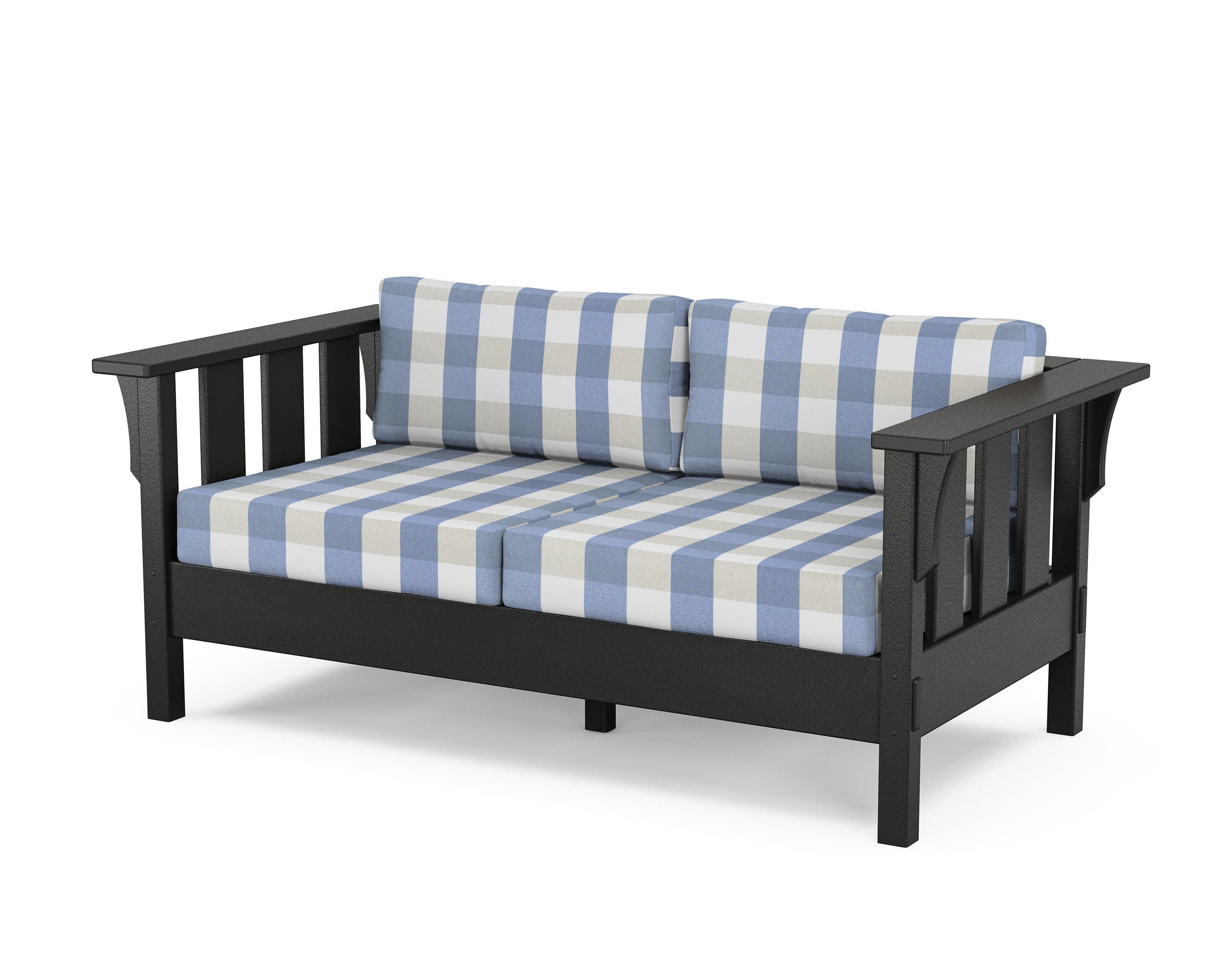 Acadia Deep Seating Loveseat in Black / Buffalo Plaid Sky Blue