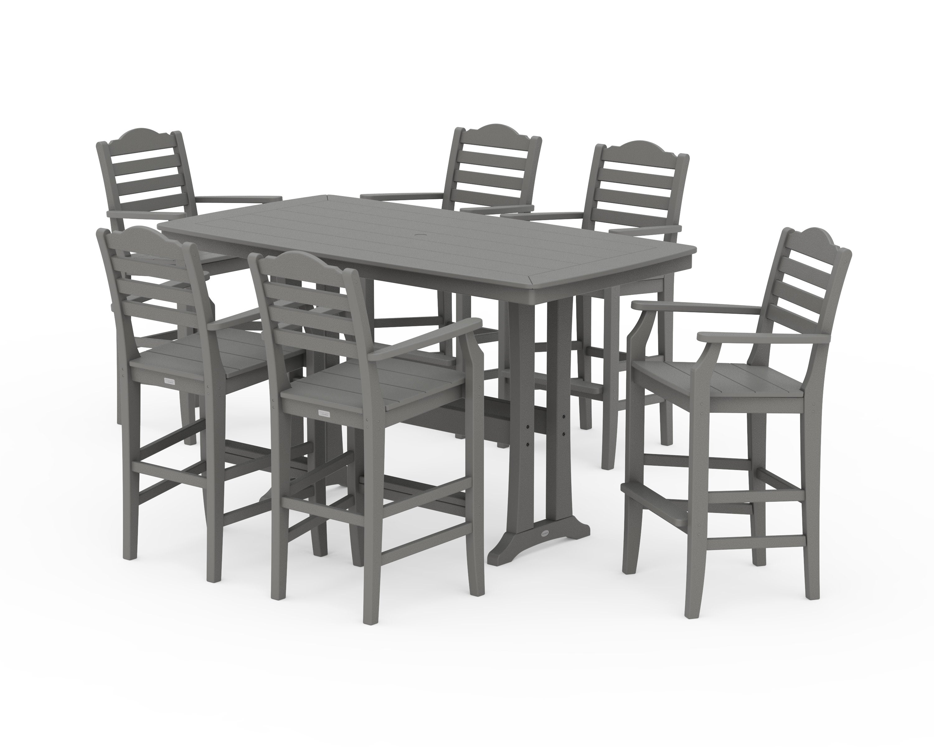 Savannah Arm Chair 7-Piece Bar Set with Trestle Legs in Slate Grey