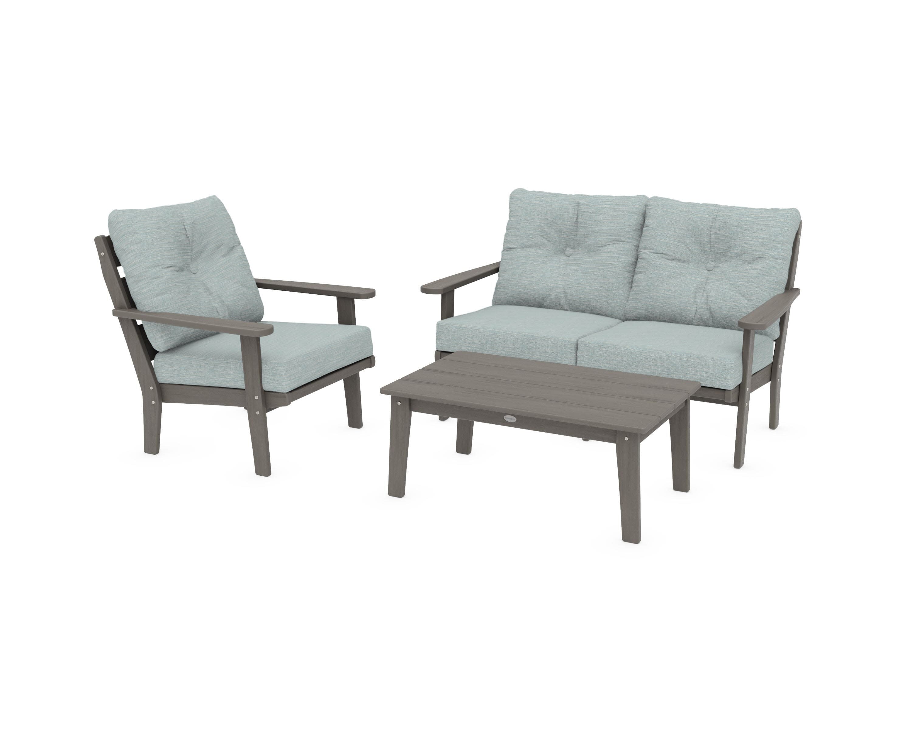 Lakeside 3-Piece Deep Seating Set in Driftwood / Soothe Mist