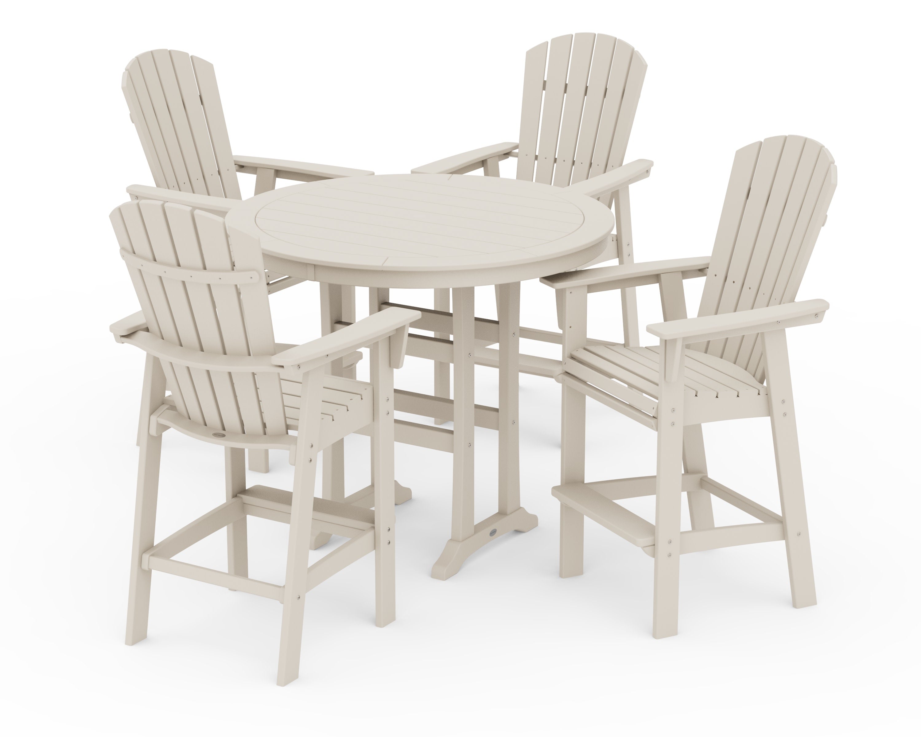 Nautical Curveback Adirondack 5-Piece Round Trestle Bar Set in Sand
