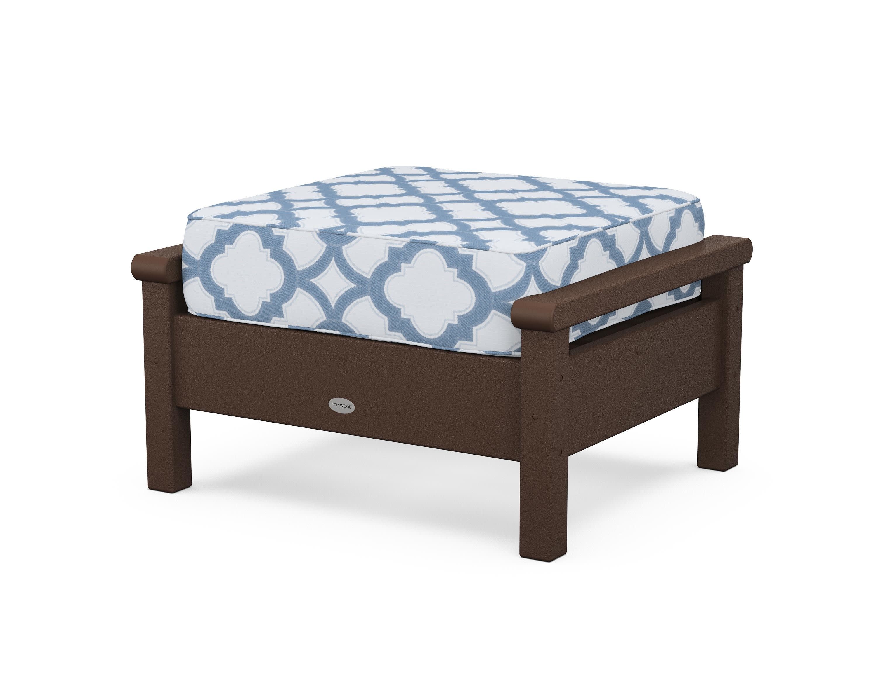 Harbour Deep Seating Ottoman in Mahogany / Trellis Sky Blue