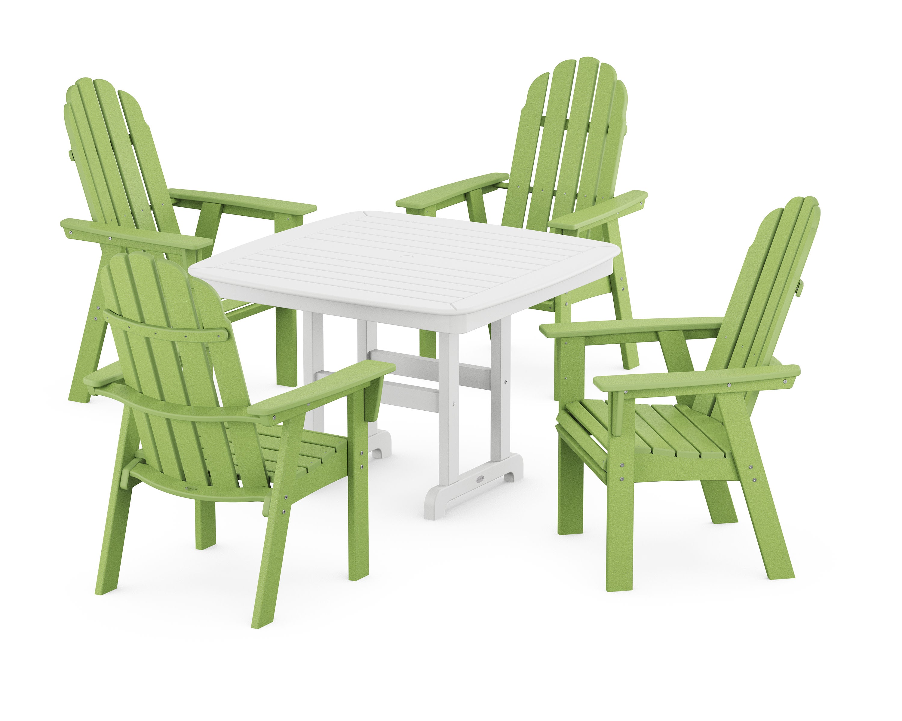 Vineyard Curveback Adirondack 5-Piece Dining Set in Lime / White