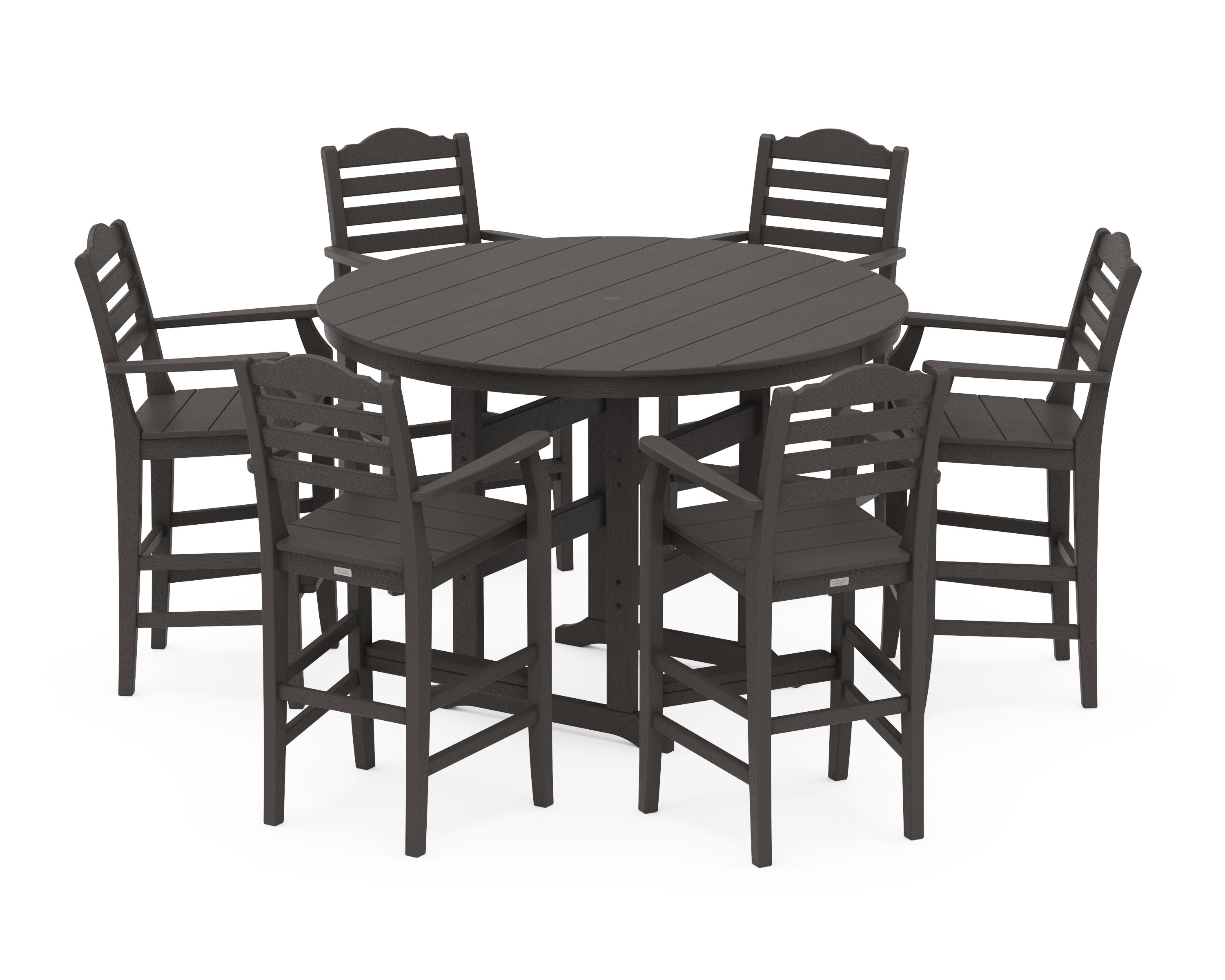 Savannah 7-Piece Arm Chair Round Farmhouse Bar Set in Vintage Coffee