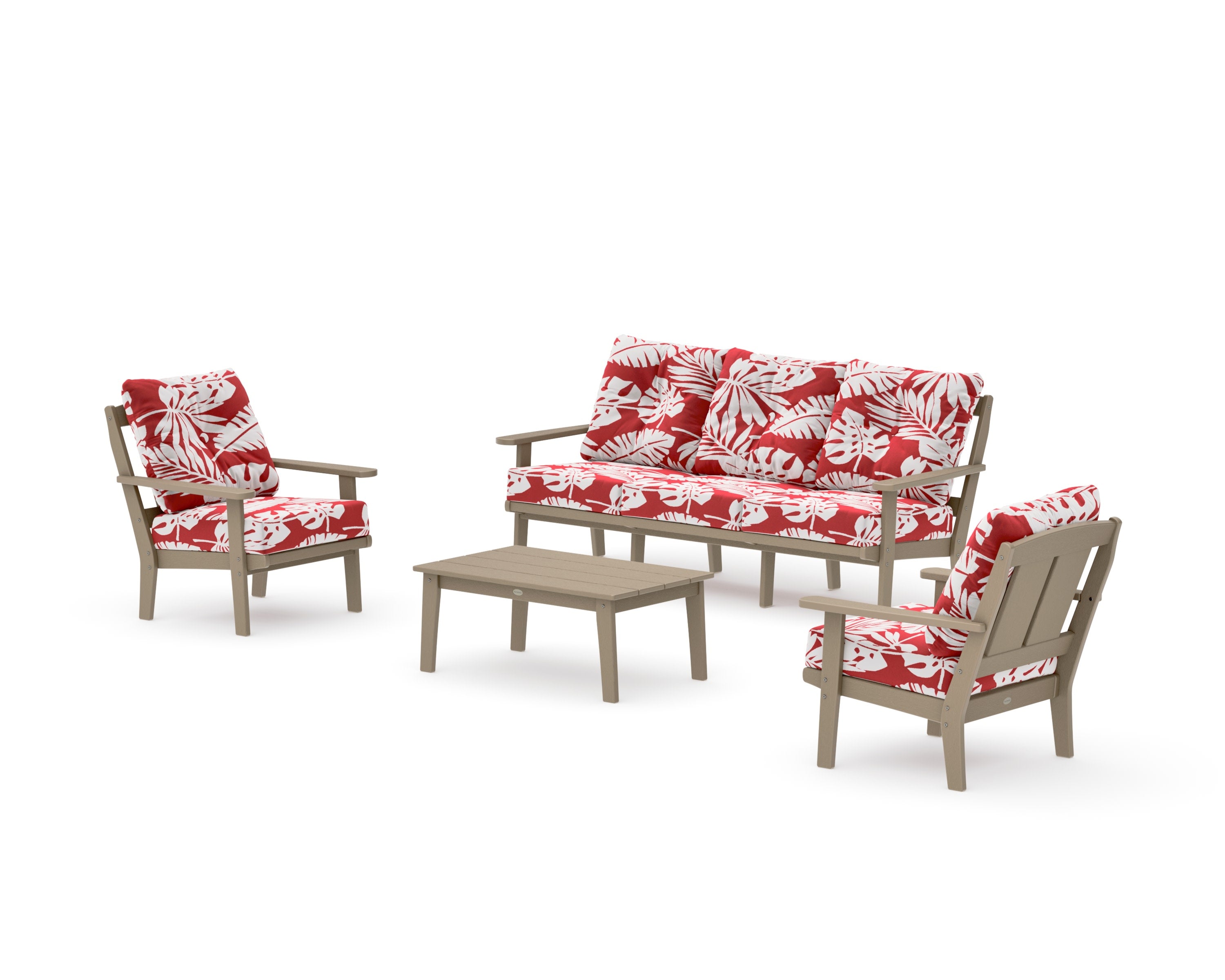 Mission 4-Piece Deep Seating Set with Sofa in Vintage Sahara / Leaf Crimson