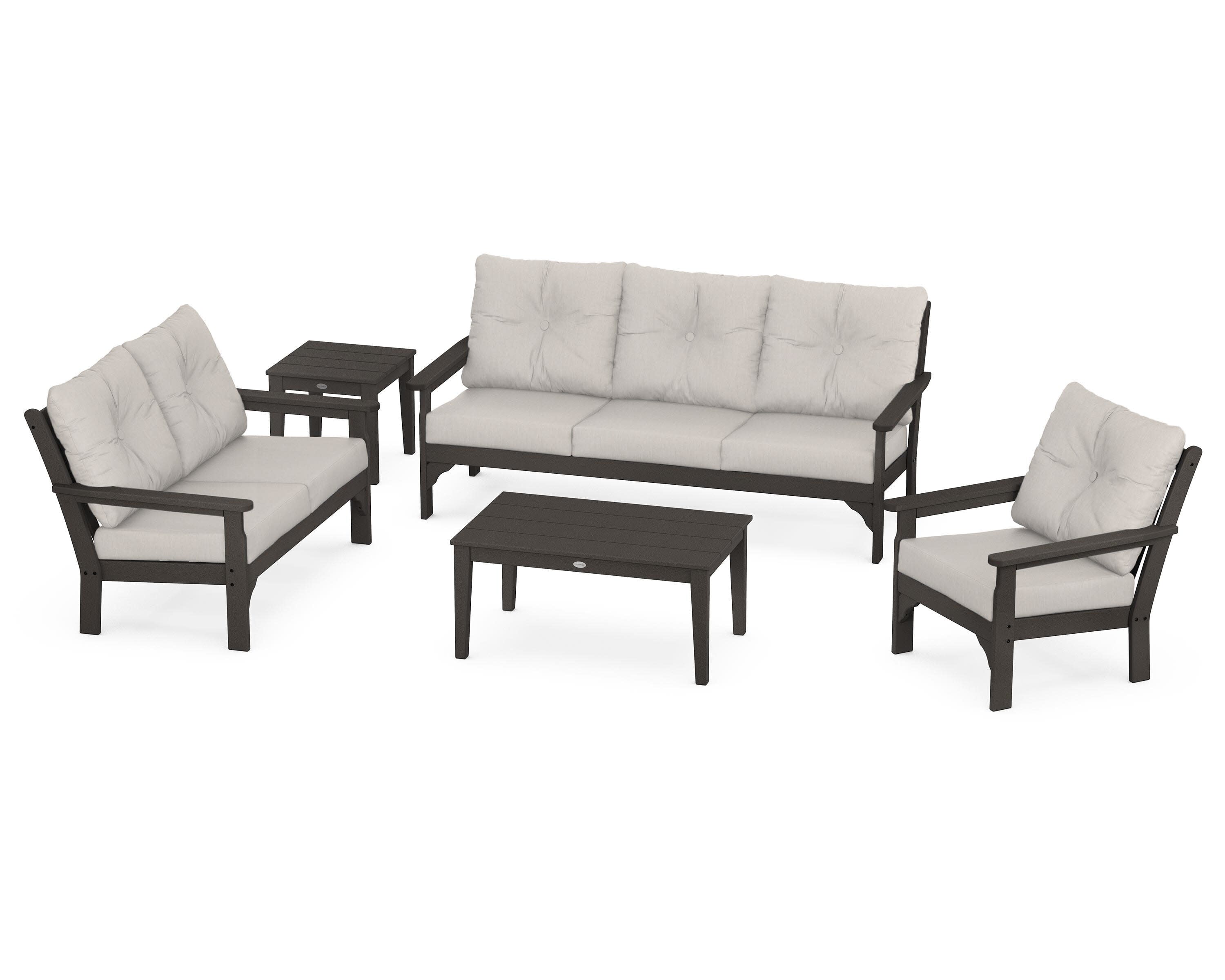 Vineyard 5 Piece Deep Seating Set in Vintage Coffee / Cast Ash