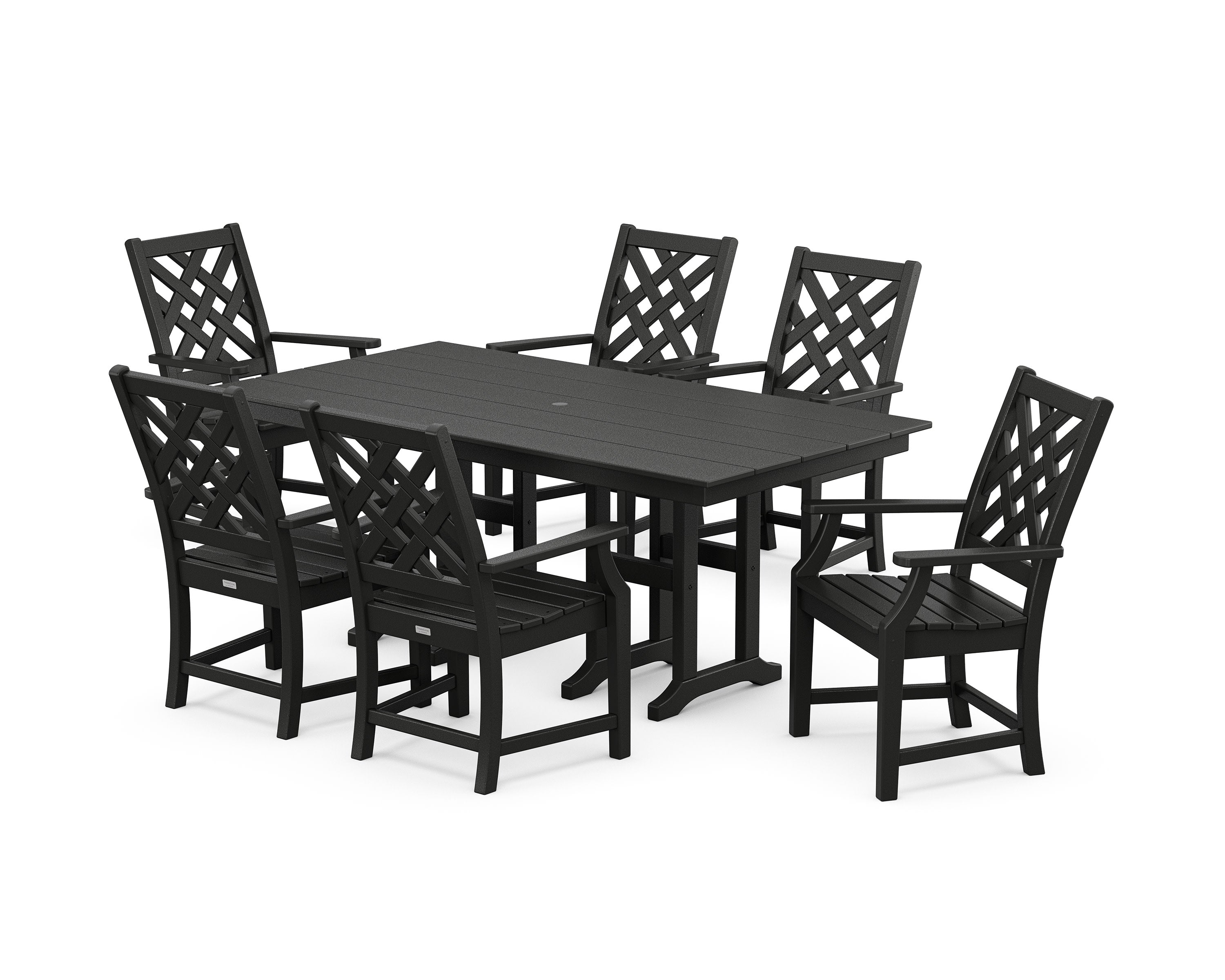 Wovendale Arm Chair 7-Piece Farmhouse Dining Set in Black