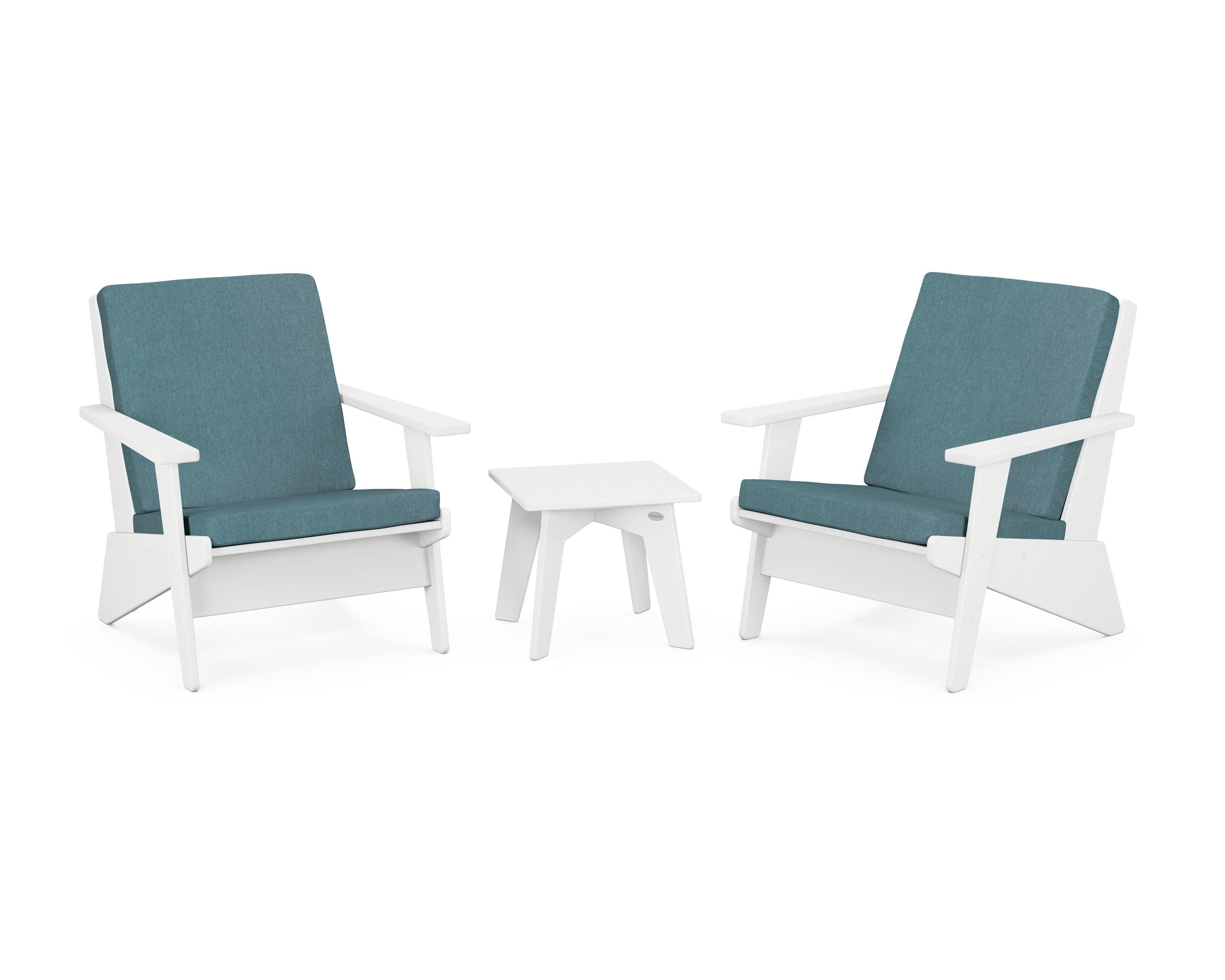 Riviera Modern Lounge 3-Piece Set in White / Ocean Teal