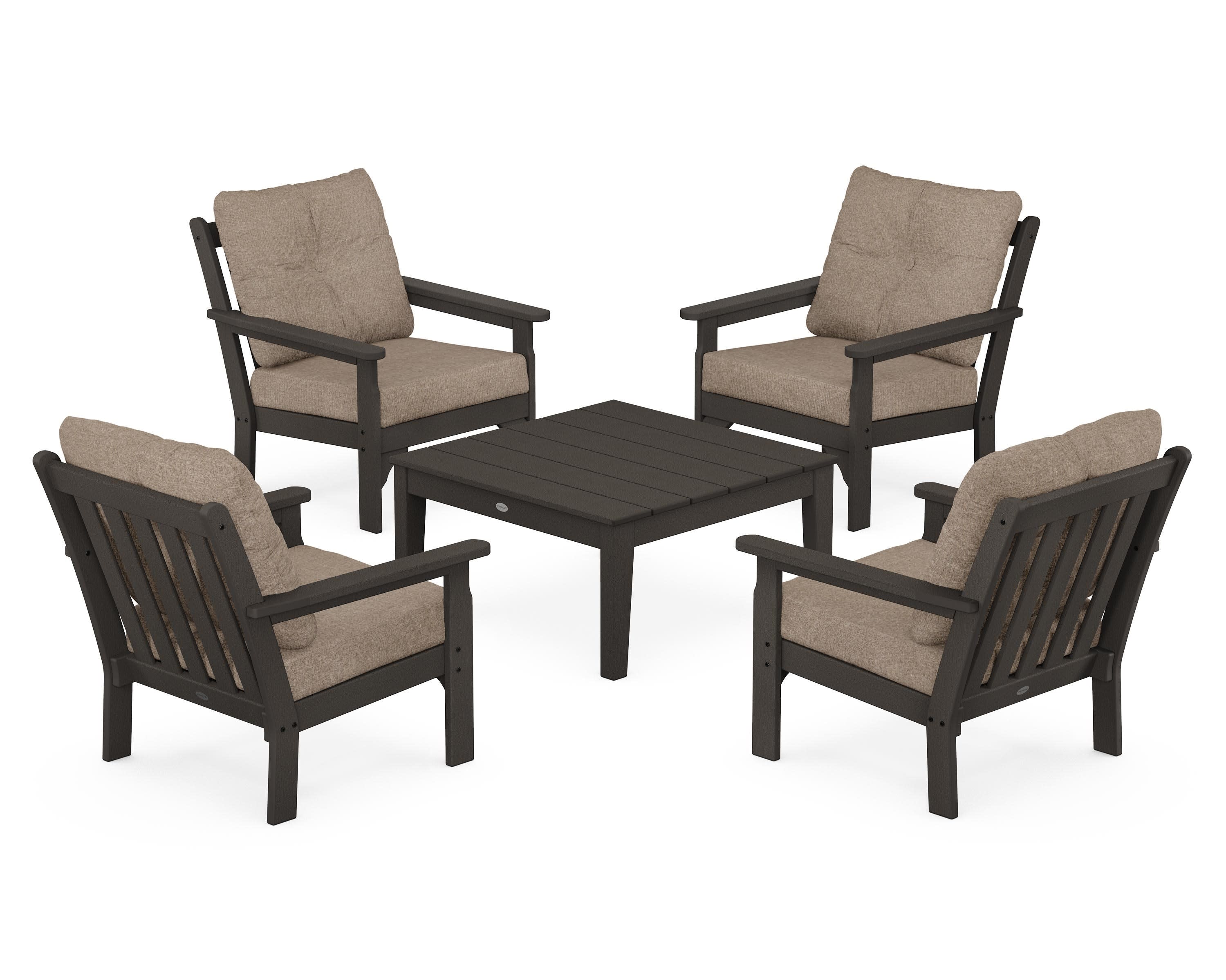 Vineyard 5-Piece Deep Seating Conversation Set in Vintage Coffee / Spiced Burlap