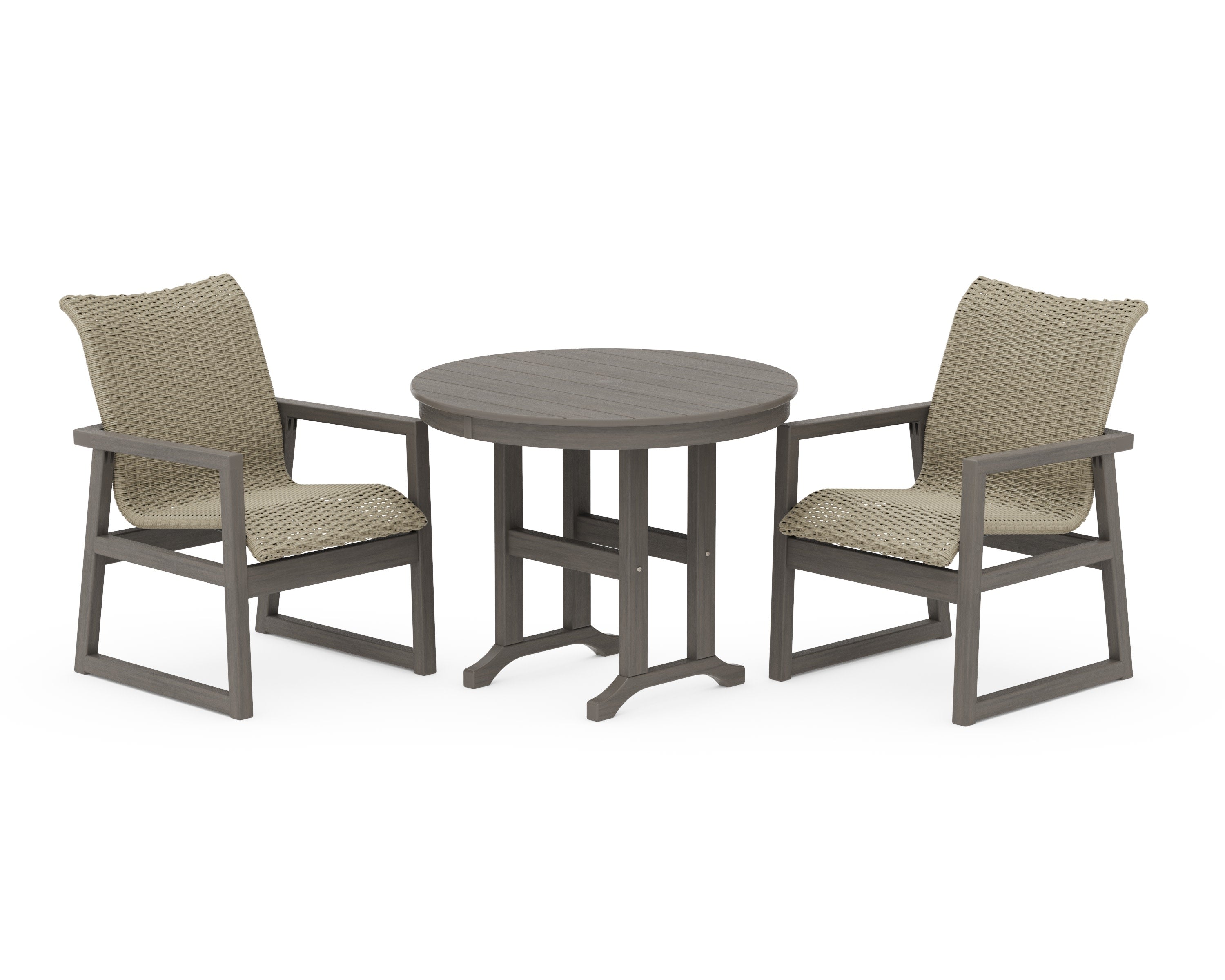 EDGE Woven 3-Piece Farmhouse Dining Set in Driftwood / Dune Grass