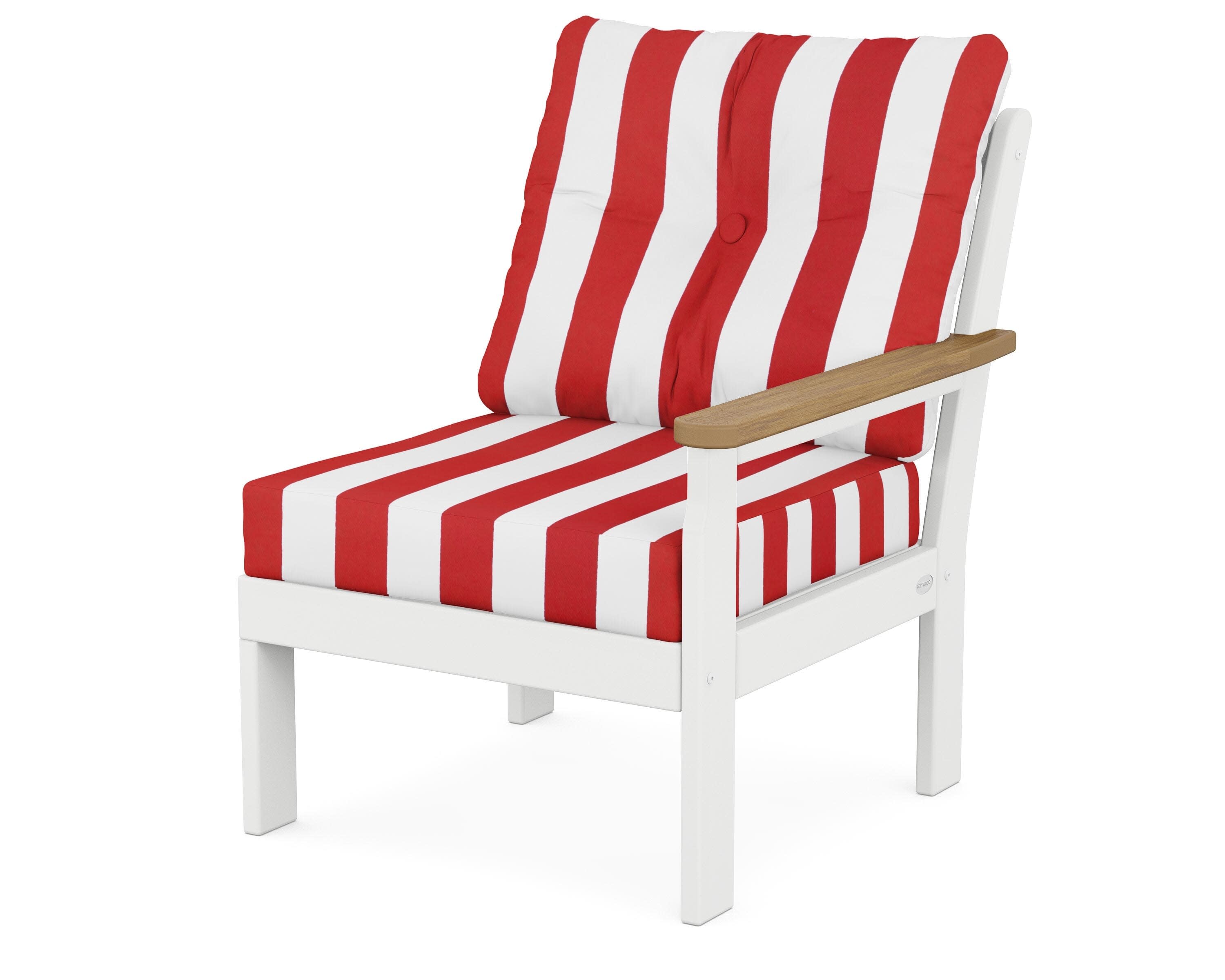 Vineyard Modular Right Arm Chair in White / Natural / Cabana Stripe Crimson