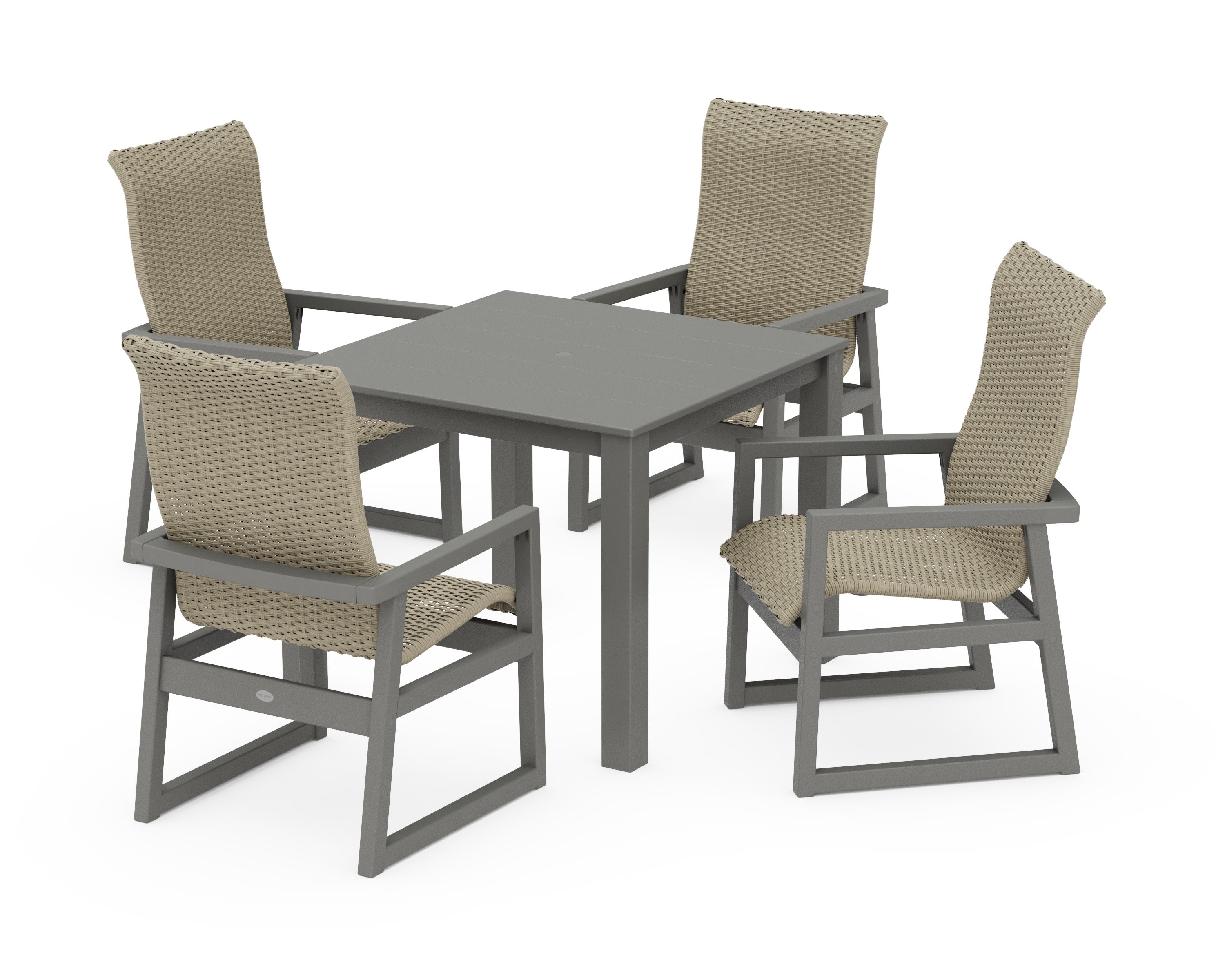 EDGE Woven Highback 5-Piece Parsons Dining Set in Slate Grey / Dune Grass