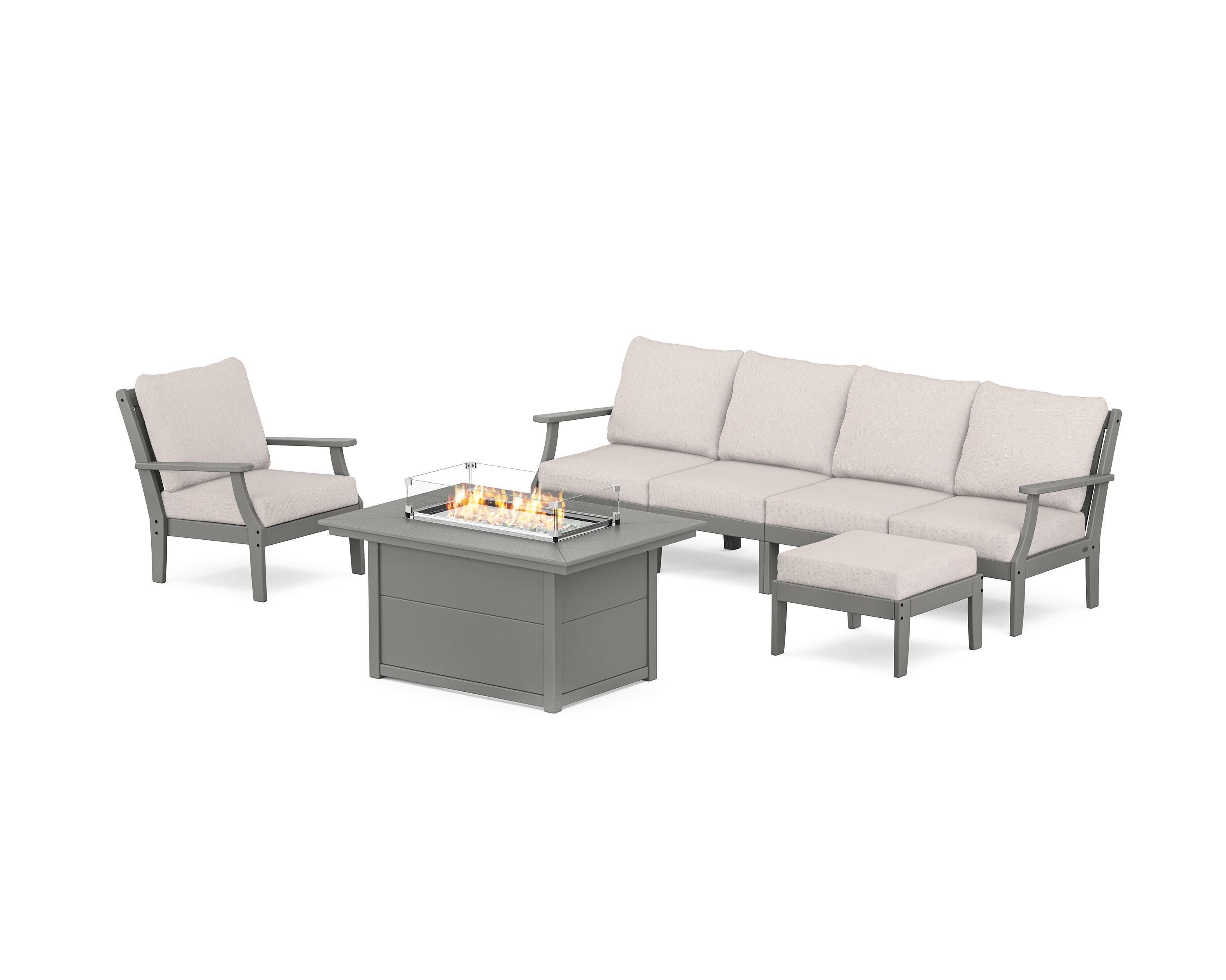 Braxton Sectional Lounge and Fire Pit Set in Slate Grey / Dune Burlap
