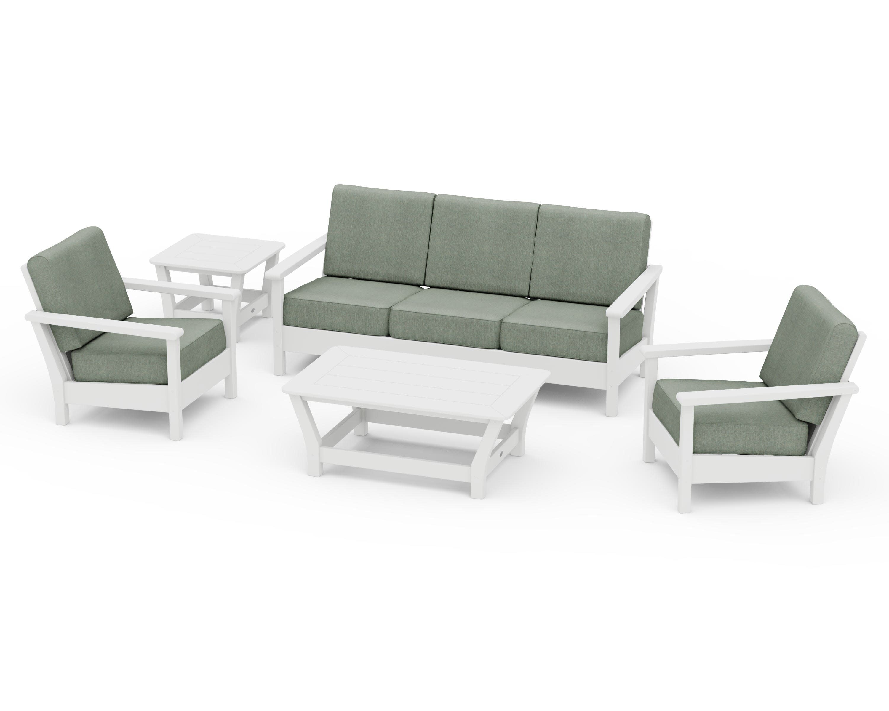 Harbour 5-Piece Deep Seating Set in White / Cast Sage