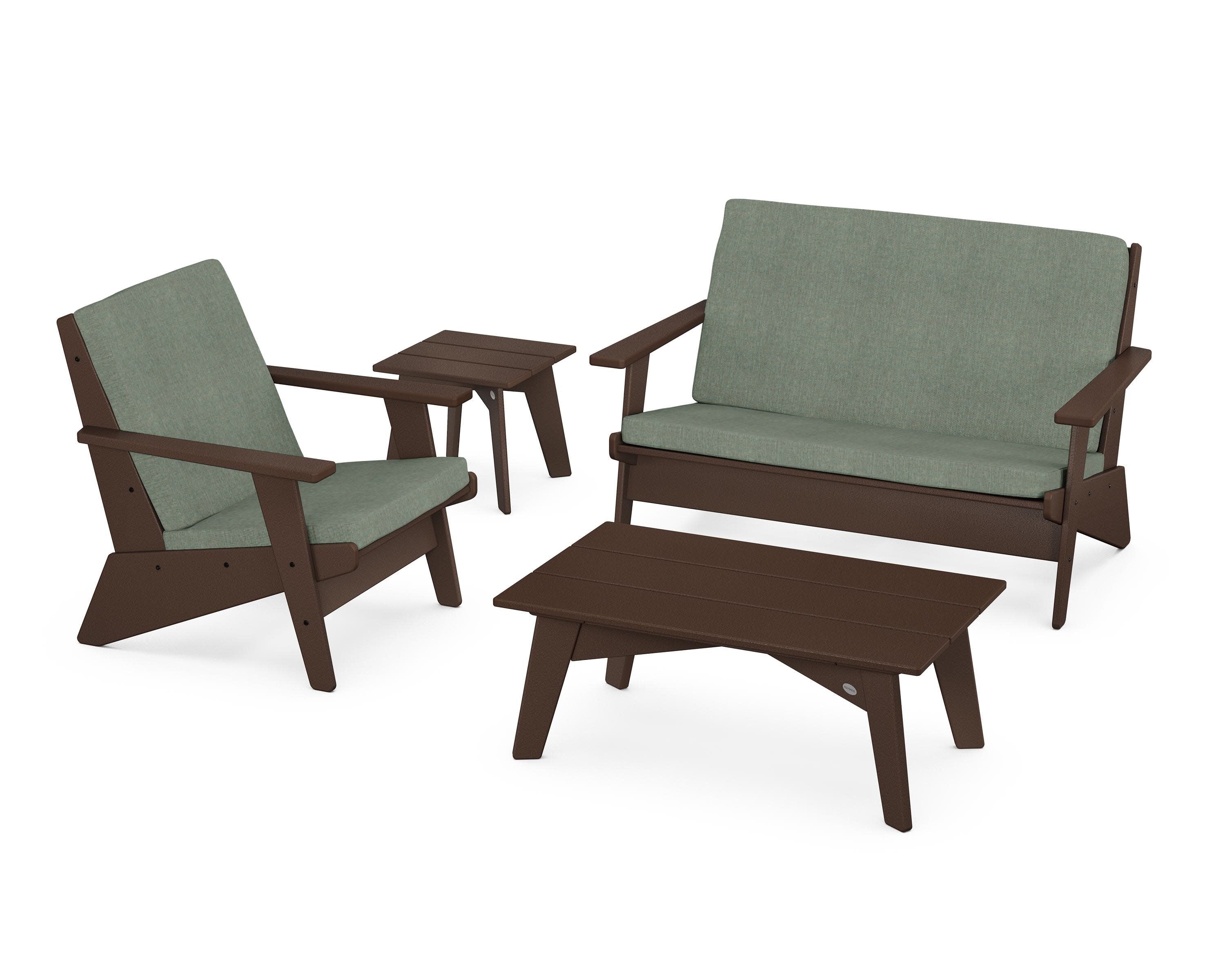 Riviera Modern Lounge 4-Piece Set in Mahogany / Cast Sage