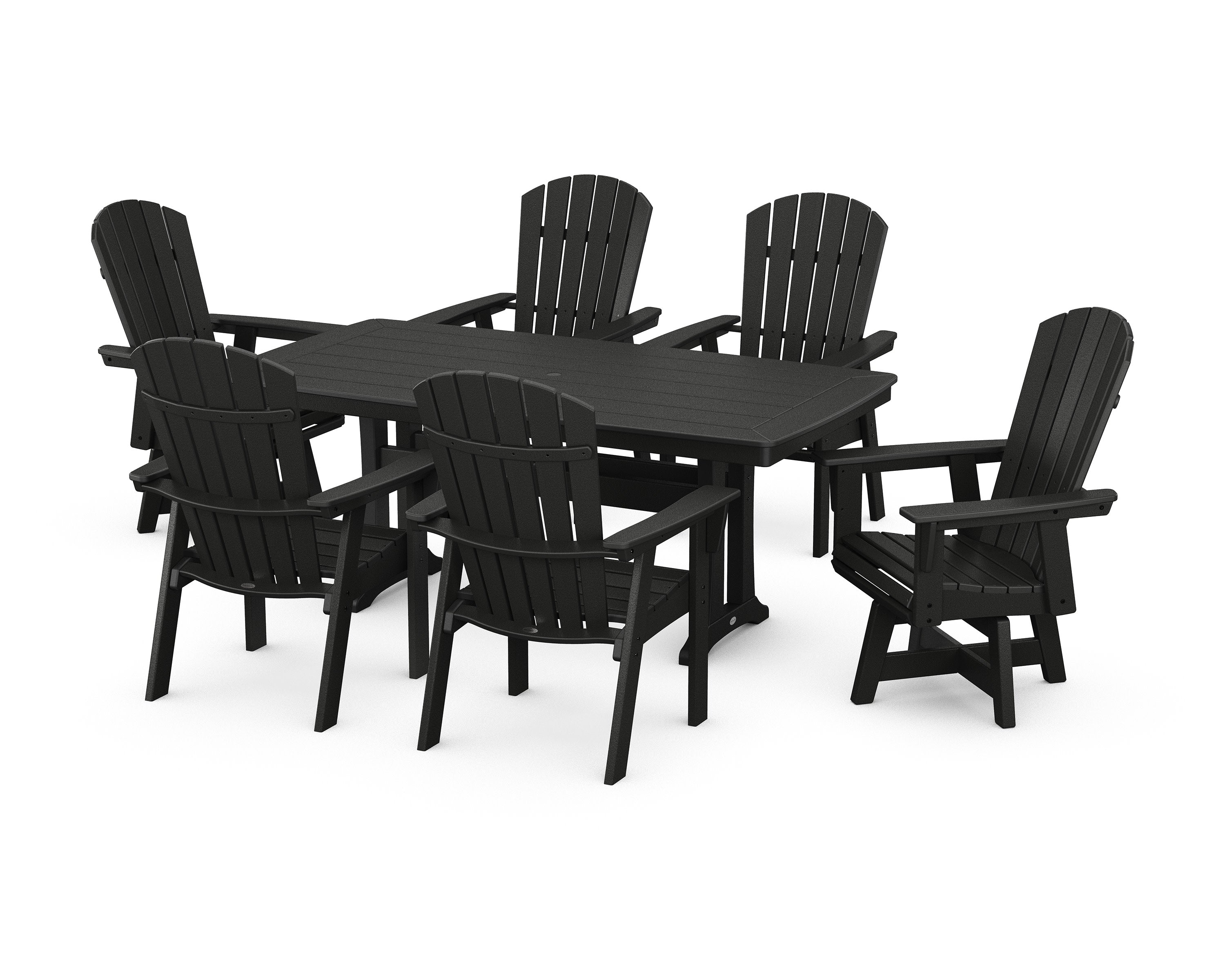 Nautical Curveback Adirondack Swivel Chair 7-Piece Dining Set with Trestle Legs in Black