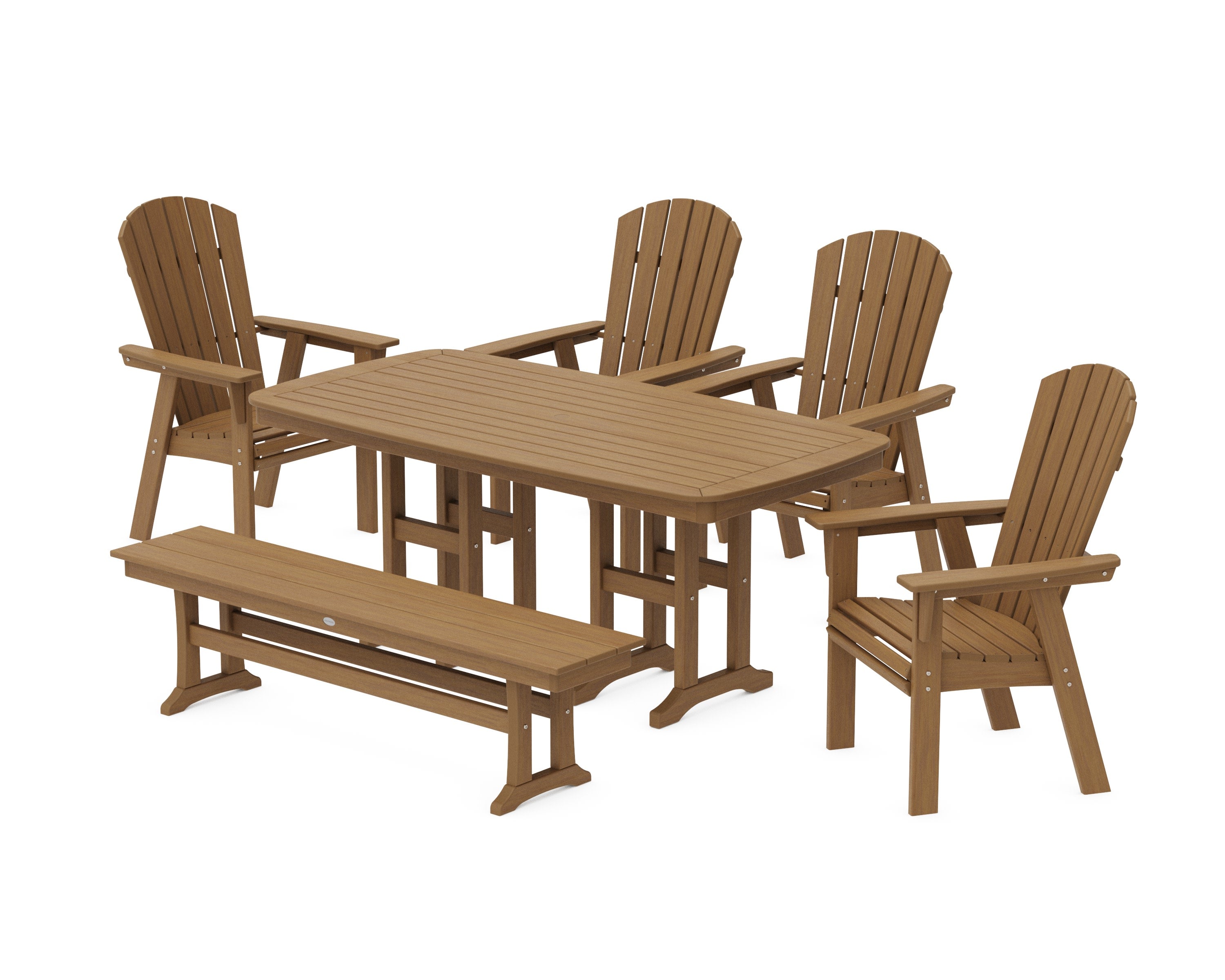 Nautical Curveback Adirondack 6-Piece Dining Set with Bench in Natural