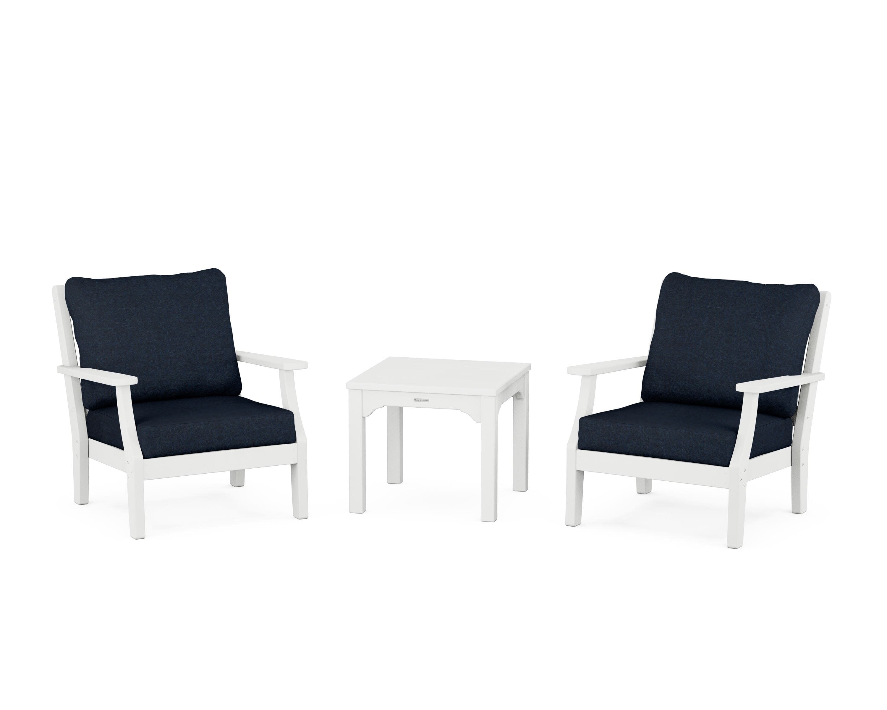Chinoiserie 3-Piece Deep Seating Set in White / Marine Indigo