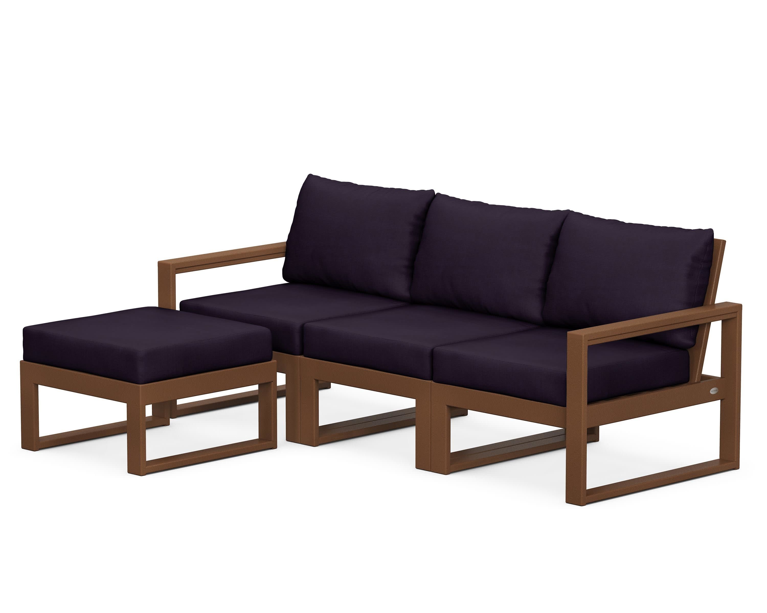 EDGE 4-Piece Modular Deep Seating Set with Ottoman in Teak / Navy Linen