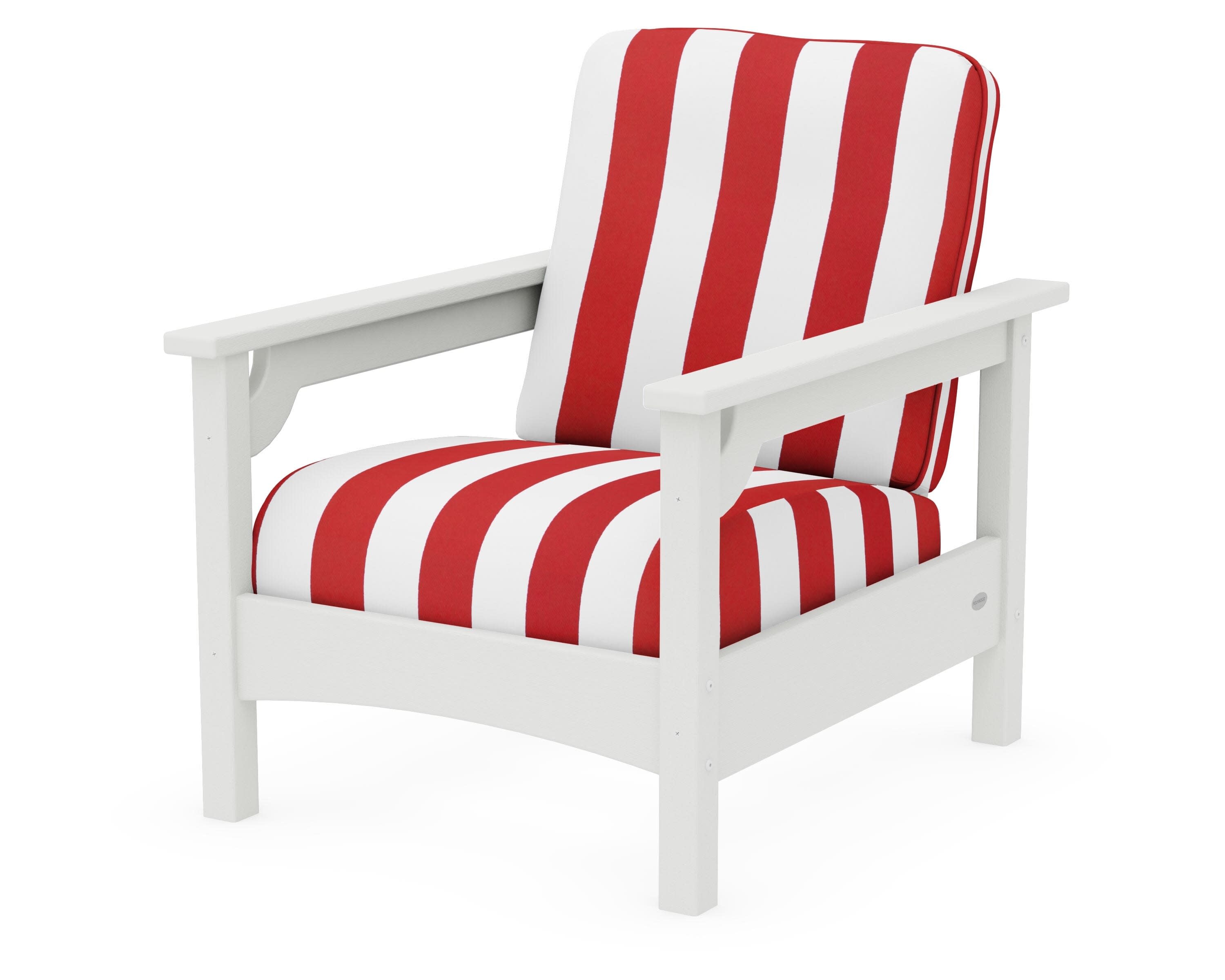 Club Chair in Vintage White / Cabana Stripe Crimson