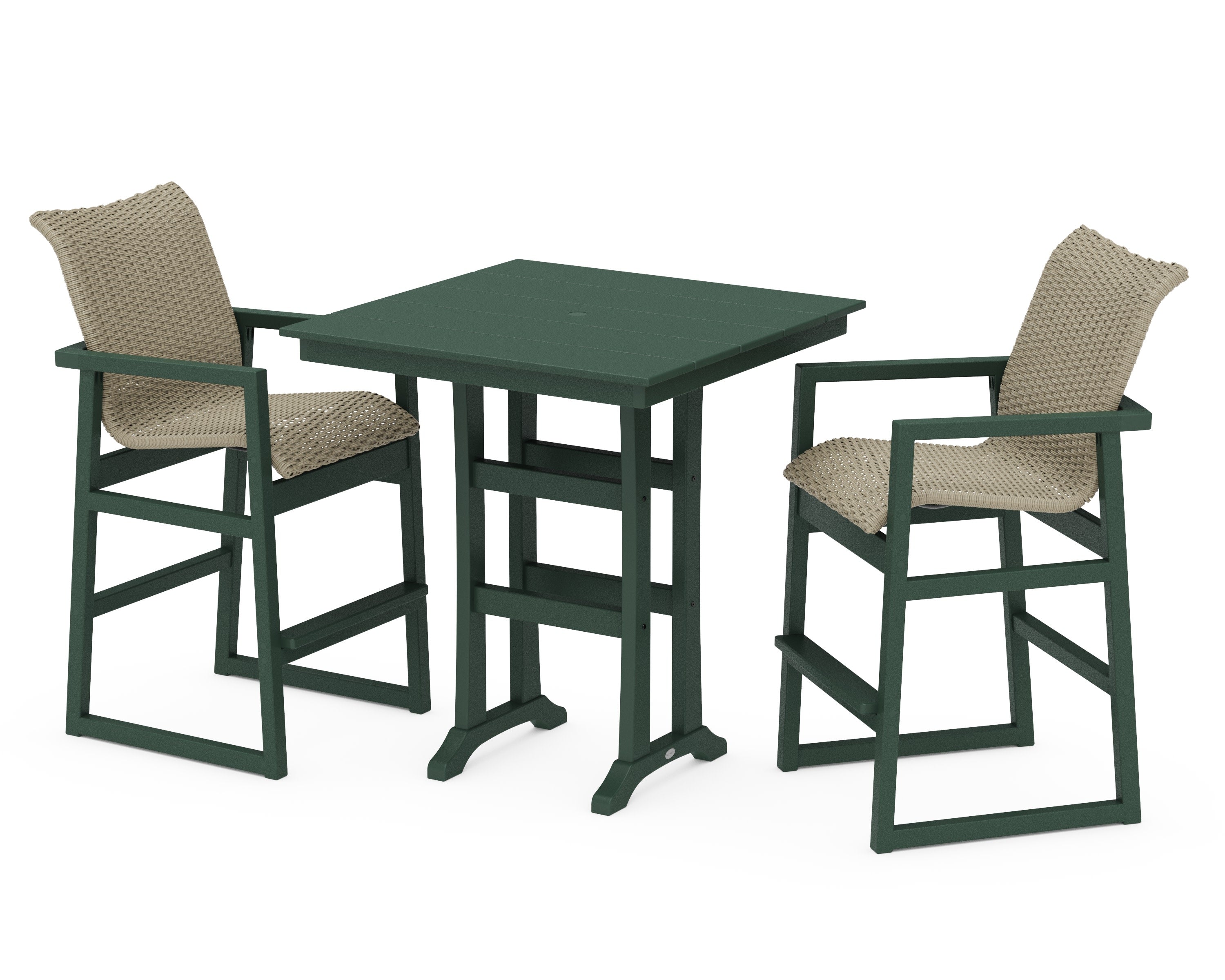EDGE Woven 3-Piece Farmhouse Bar Set with Trestle Legs in Green / Dune Grass