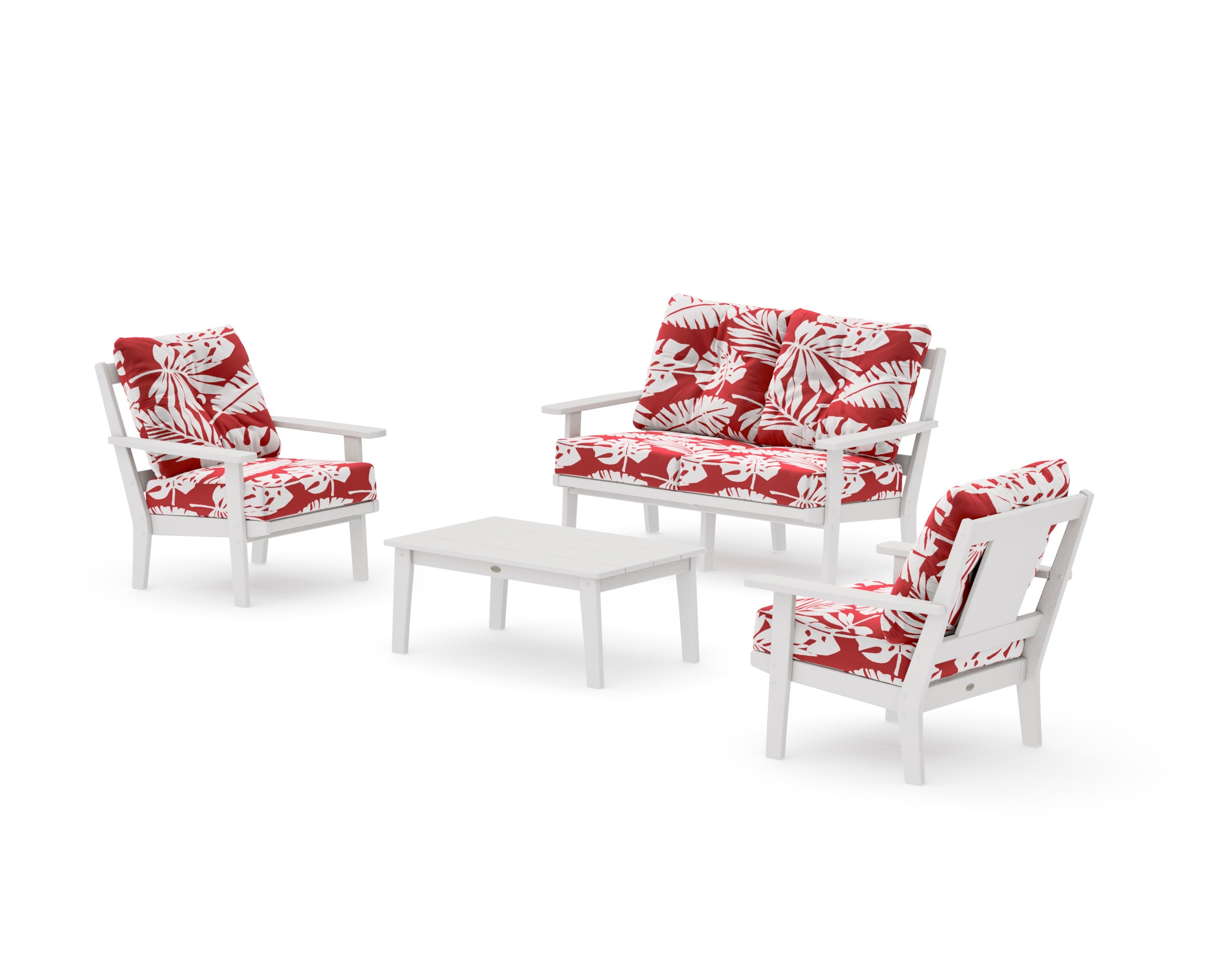 Prairie 4-Piece Deep Seating Set with Loveseat in Vintage White / Leaf Crimson