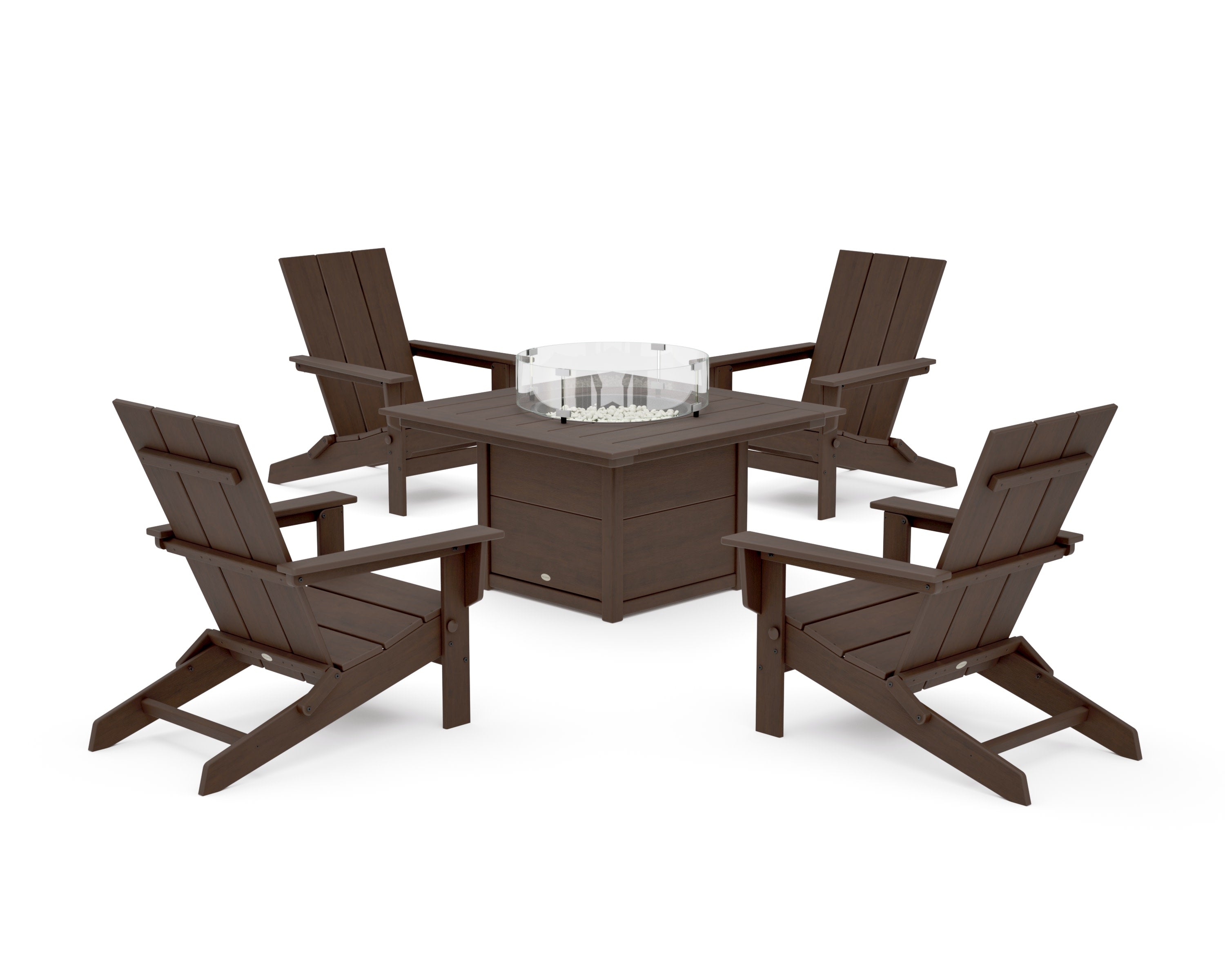 5-Piece Modern Studio Folding Adirondack Conversation Set with Fire Pit Table in Kona