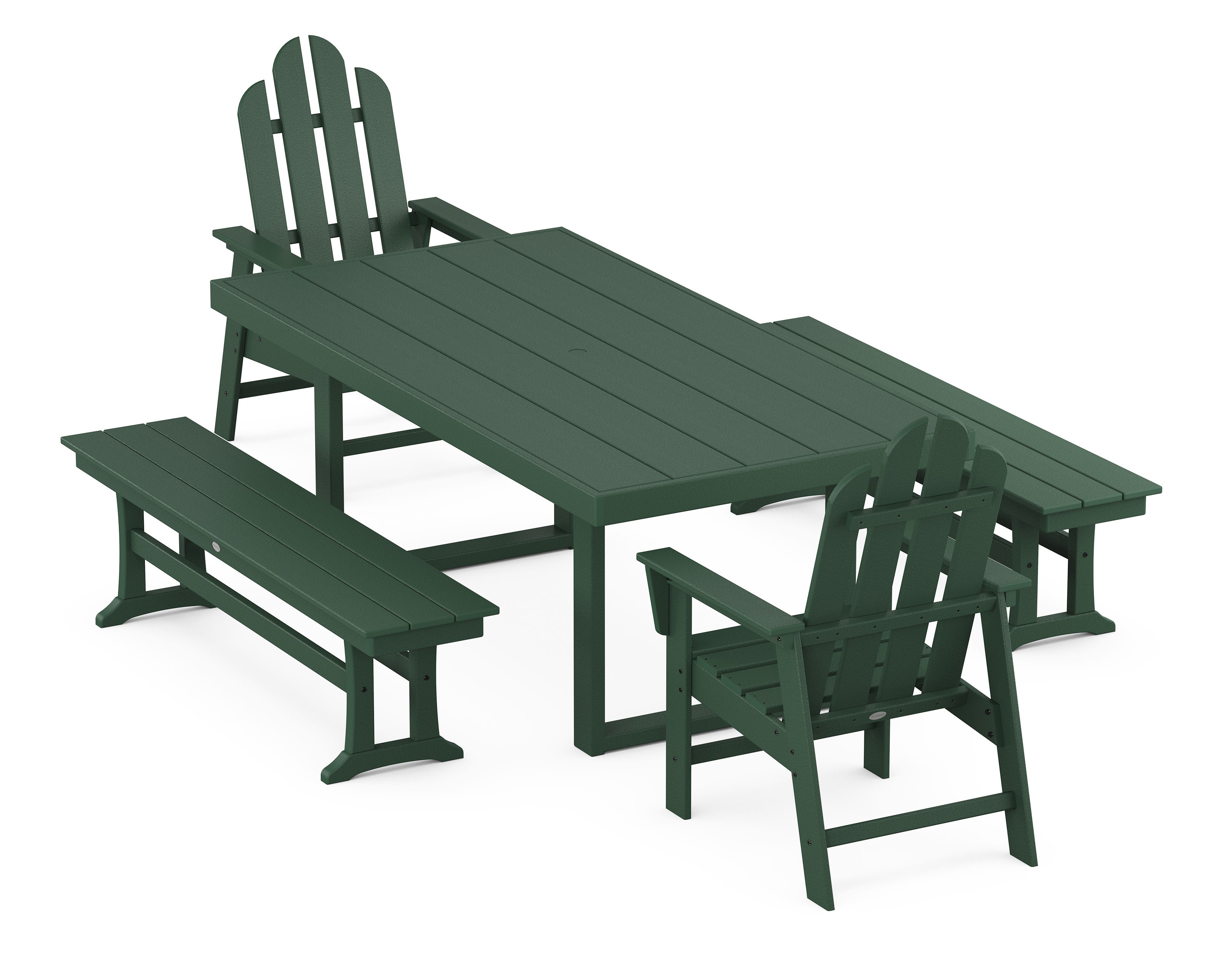 Long Island 5-Piece Dining Set with Benches in Green
