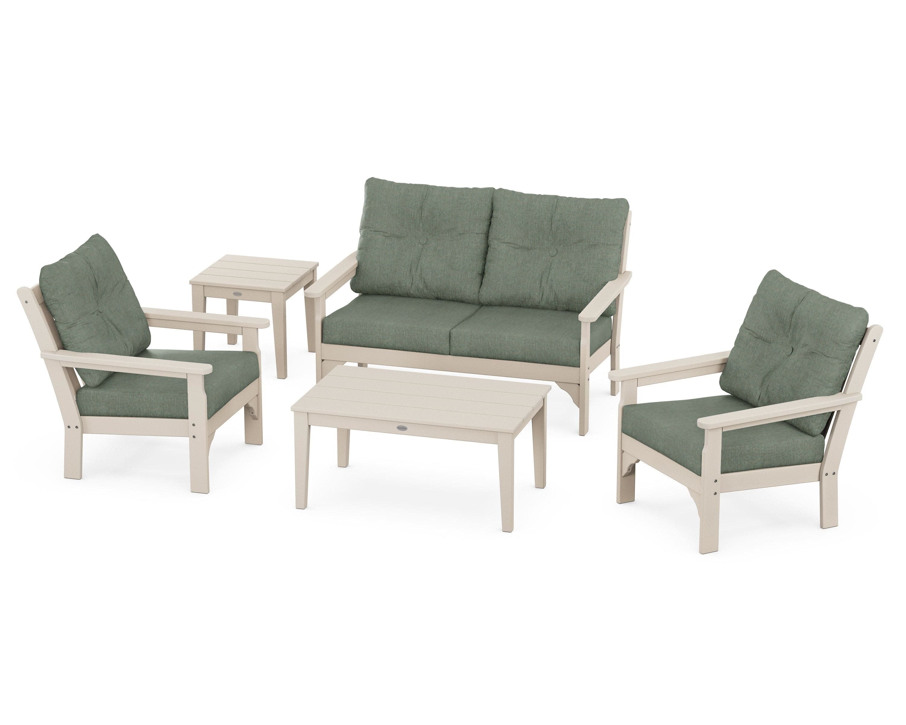 Vineyard 5-Piece Deep Seating Set in Sand / Cast Sage