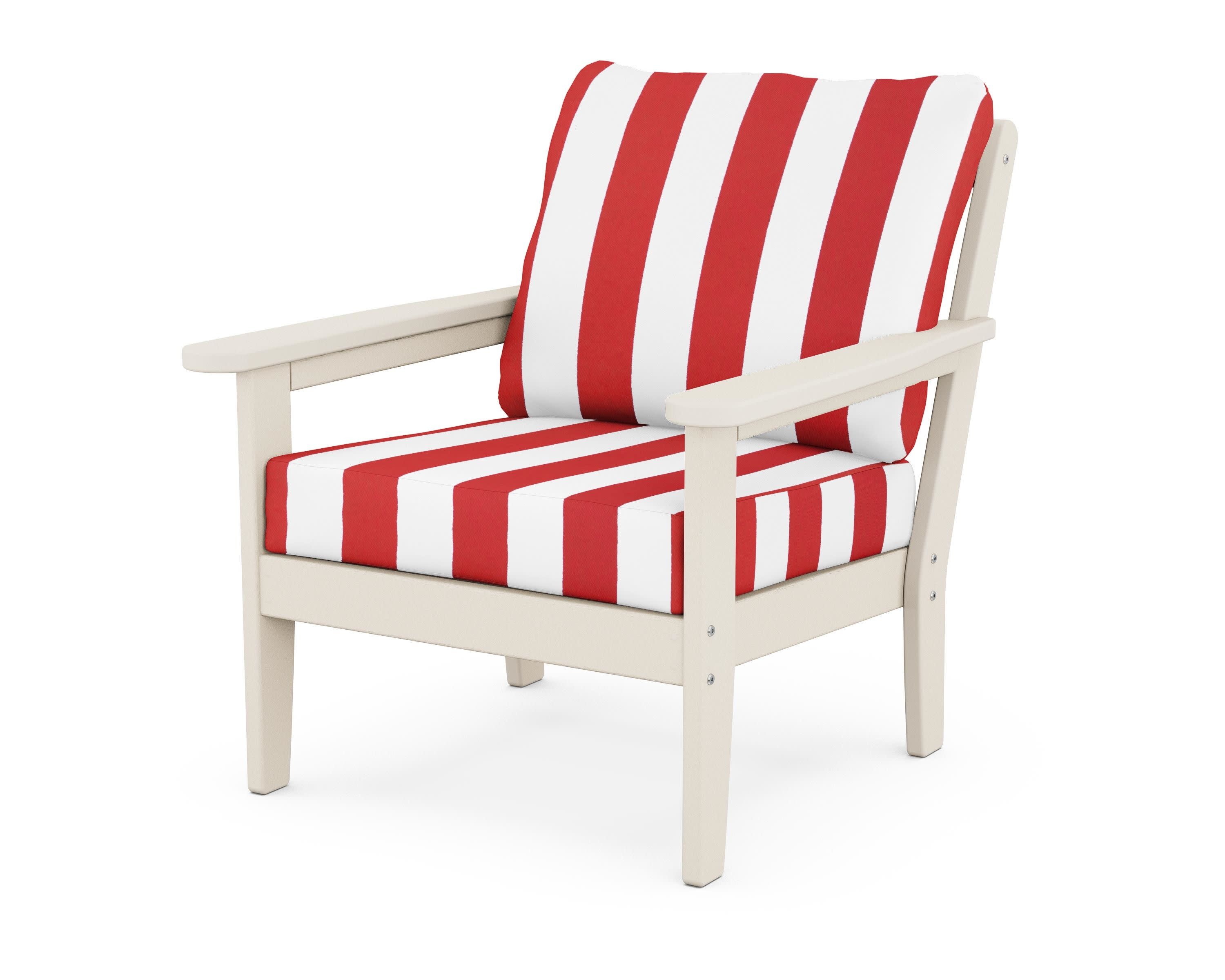 Cottage Deep Seating Chair in Sand / Cabana Stripe Crimson