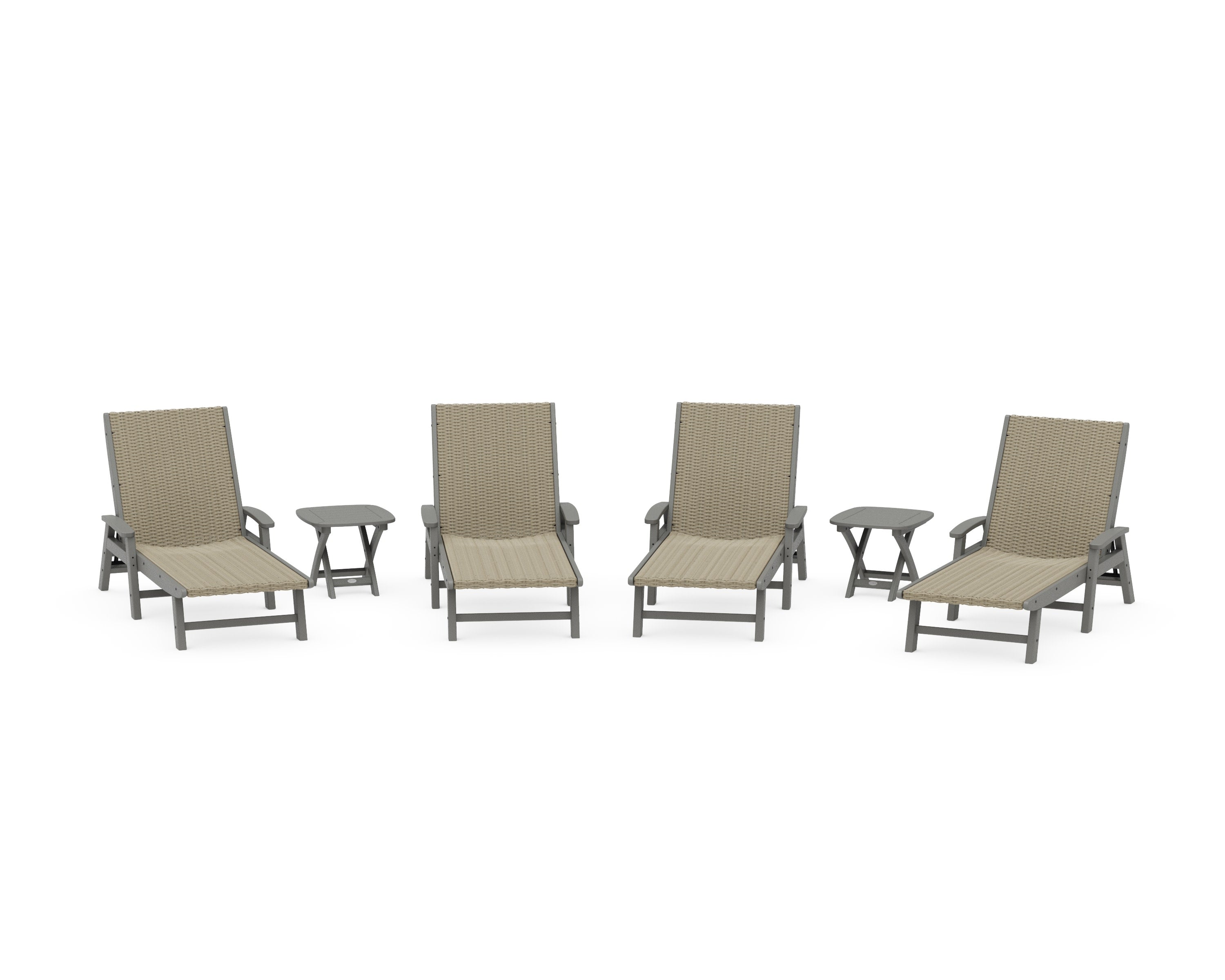 6- Piece Coastal Woven Chaise with Arms Chaise Lounge Set