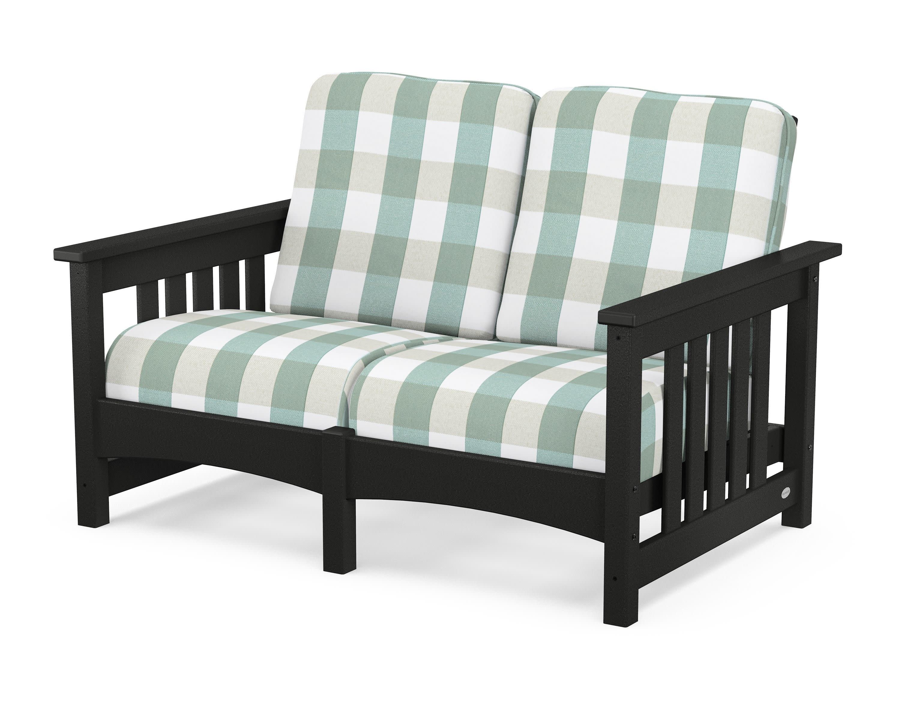 Club Mission Loveseat in Black / Buffalo Plaid Glacier Spa