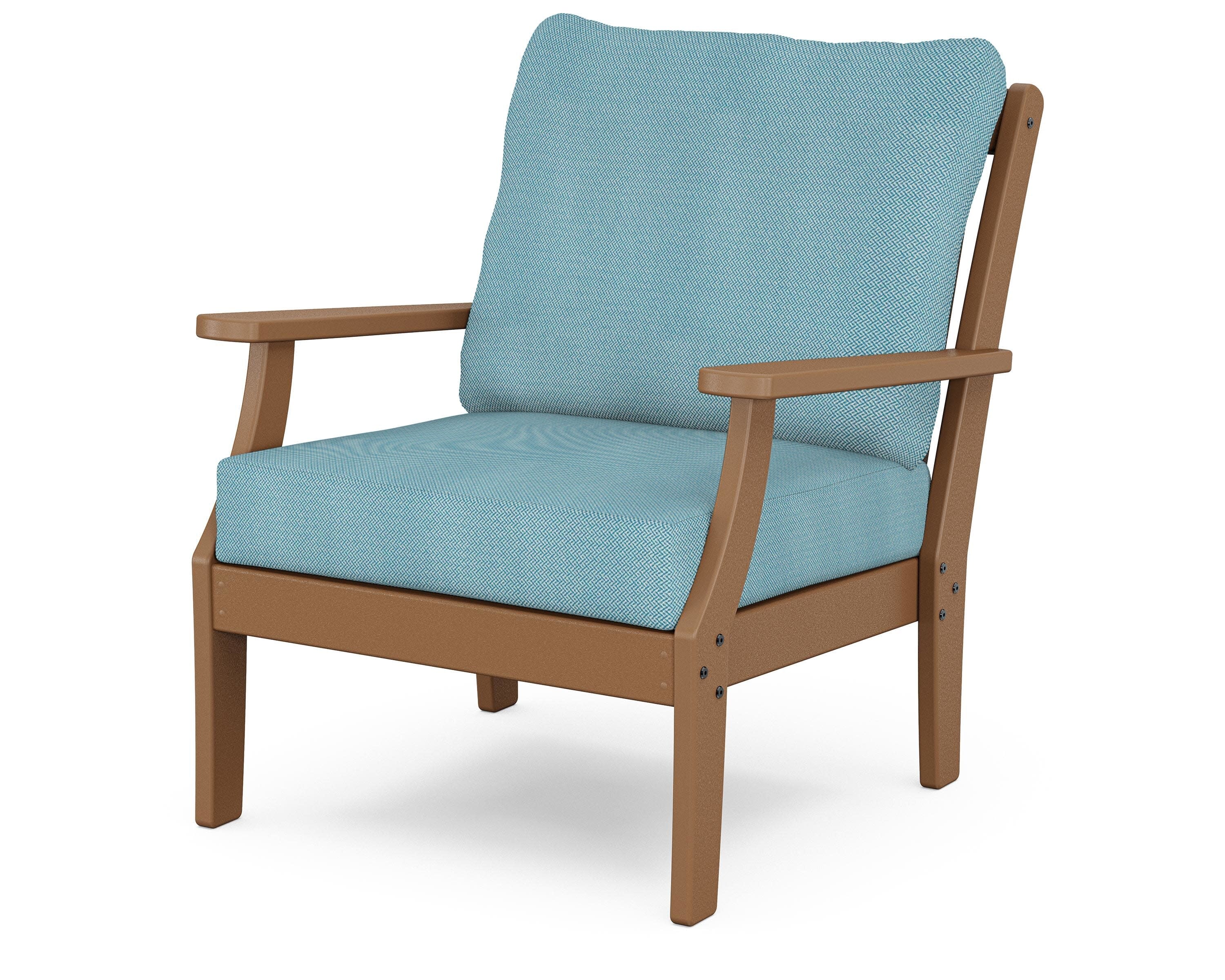 Braxton Deep Seating Chair in Teak / Lattice Sky Blue