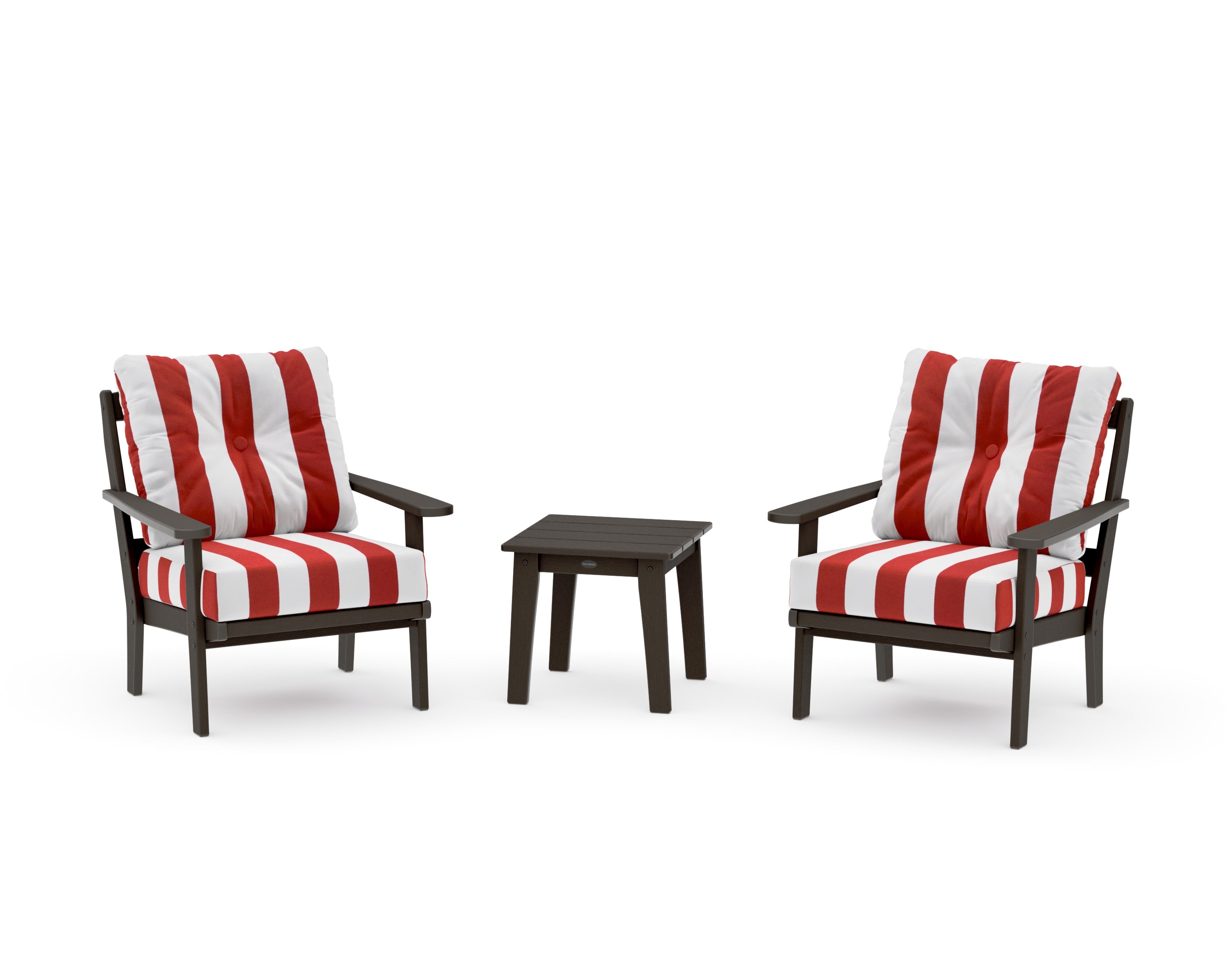 Mission 3-Piece Deep Seating Set in Vintage Coffee / Cabana Stripe Crimson