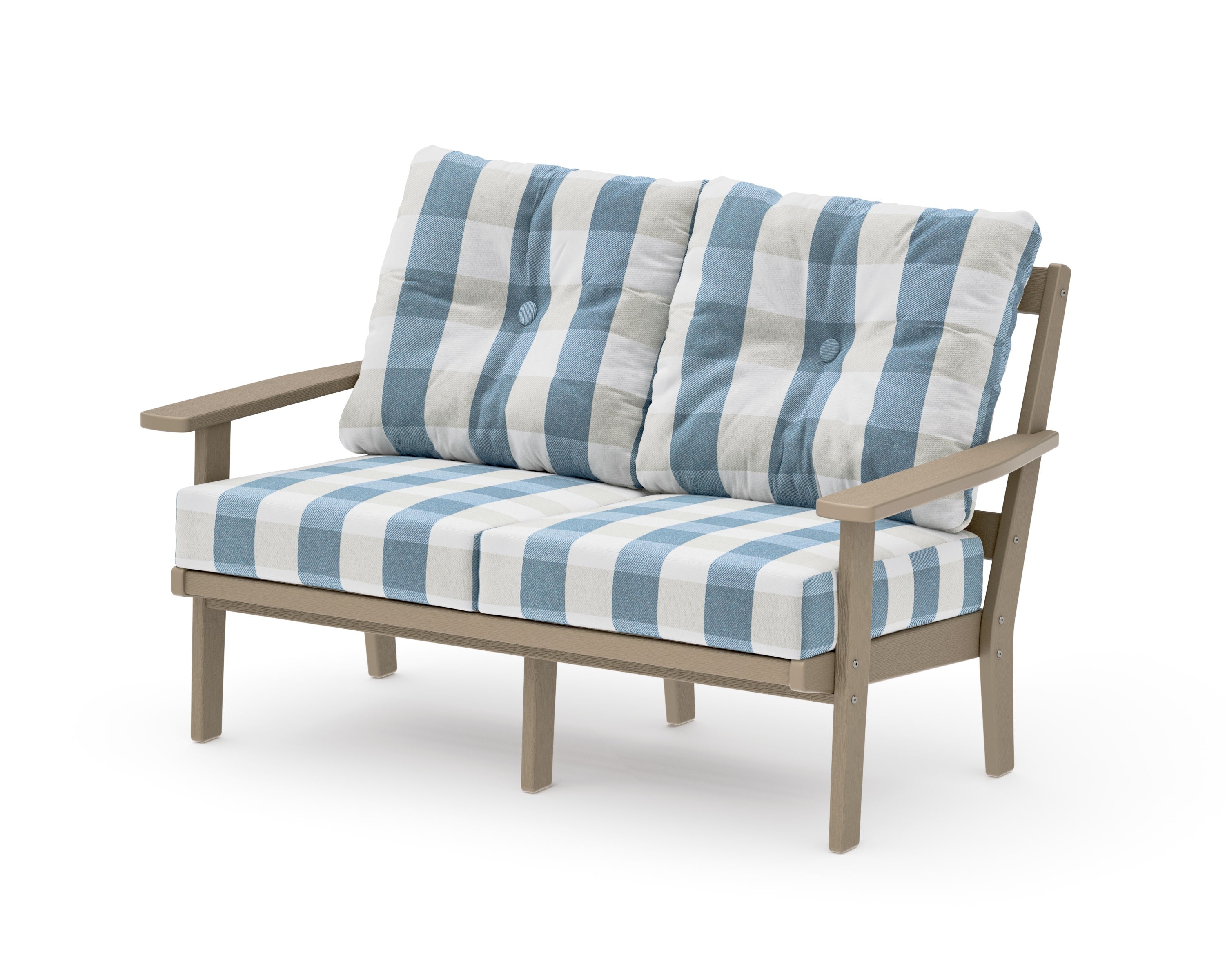 Prairie Deep SeatingLoveseat in Vintage Sahara / Buffalo Plaid Sky Blue